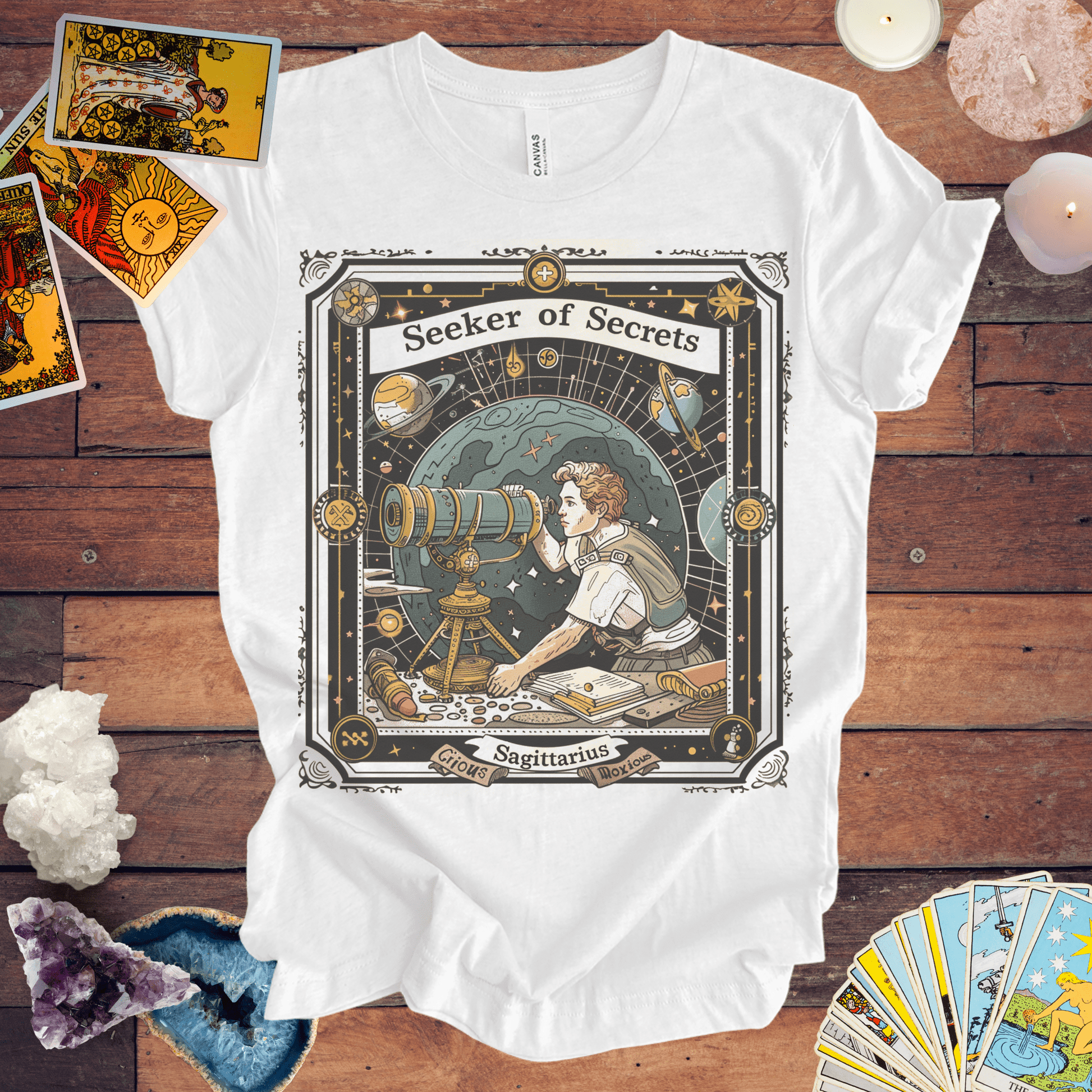 T-Shirt Ash / S Seeker of Secrets: Sagittarius Tarot Card T-Shirt