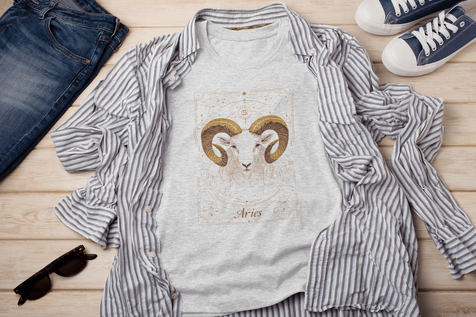 T-Shirt Ash / S The Minimalist Ram: Aries Tarot Card T-Shirt