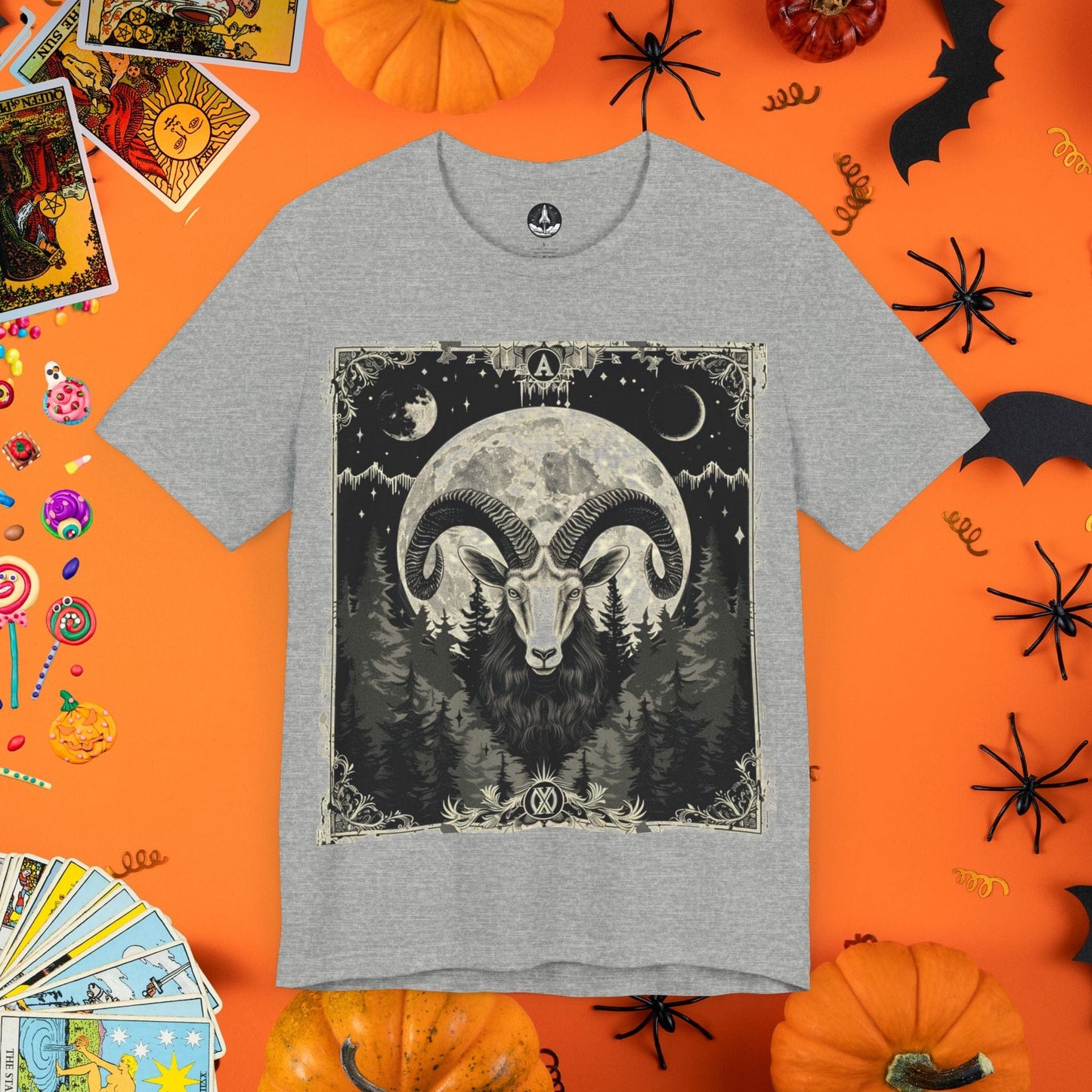 T-Shirt Athletic Heather / S Aries Horror Tarot Card T-Shirt - Halloween Limited Edition