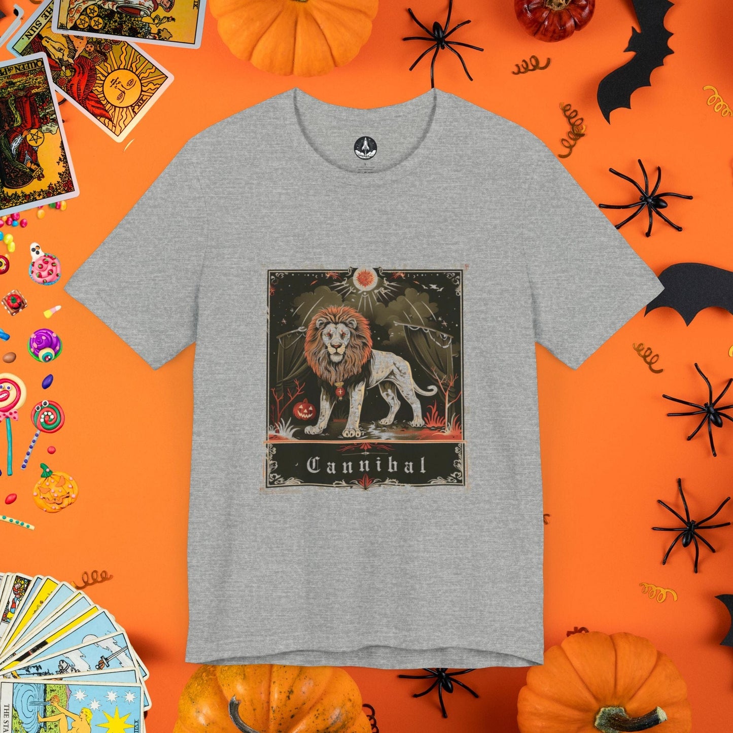 T-Shirt Athletic Heather / S Cannibal Leo Halloween Tarot Card T-Shirt - Halloween Limited Edition