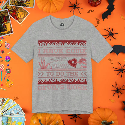 T-Shirt Athletic Heather / S Devil's Work - Halloween Ugly Sweater T-Shirt - Halloween Limited Edition