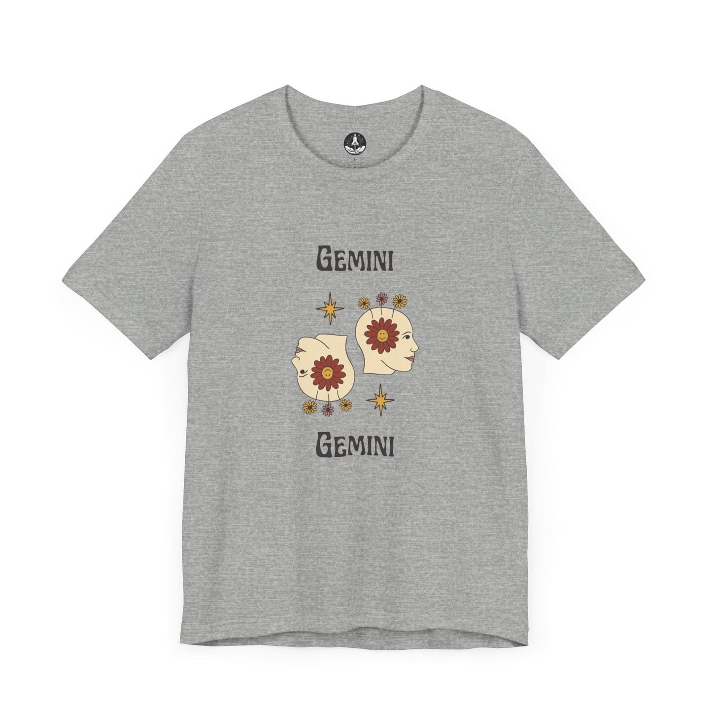 T-Shirt Athletic Heather / S Gemini Flower Power T-Shirt - Retro Zodiac Apparel for Astrology Lovers