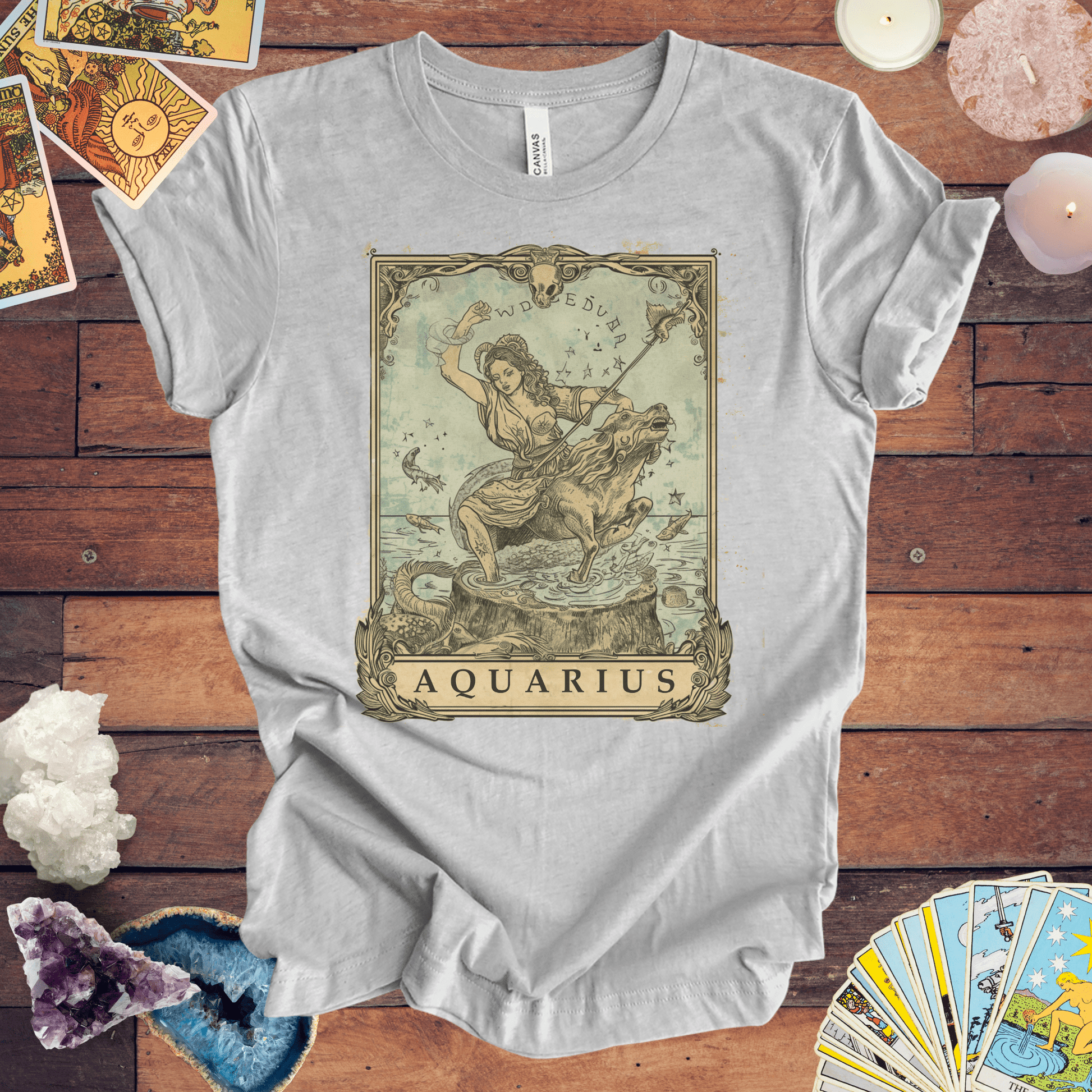 T-Shirt Athletic Heather / S Navigating Mystical Seas: Aquarius Tarot Card T-Shirt