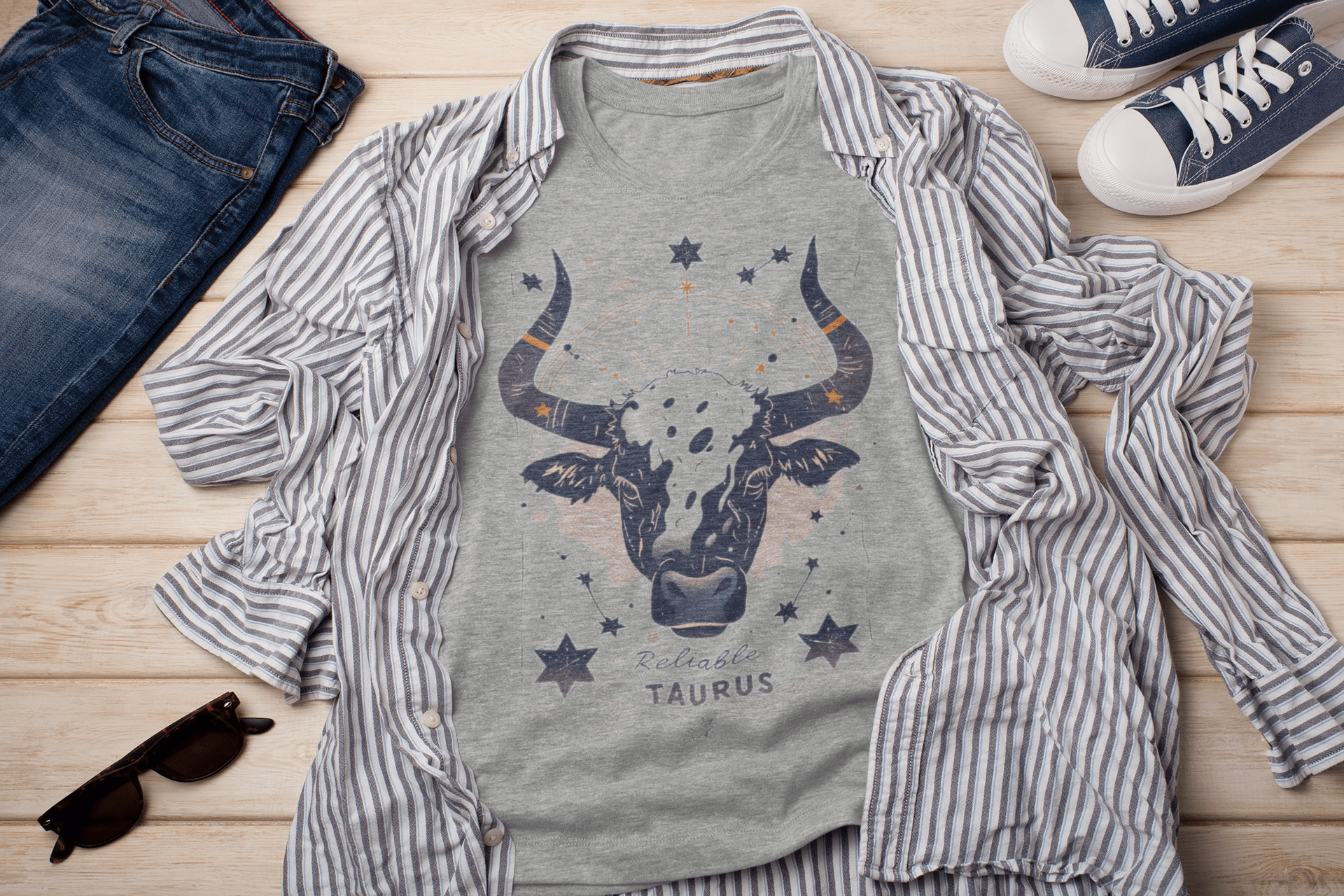 T-Shirt Athletic Heather / S Reliable: Taurus Tarot Card T-Shirt