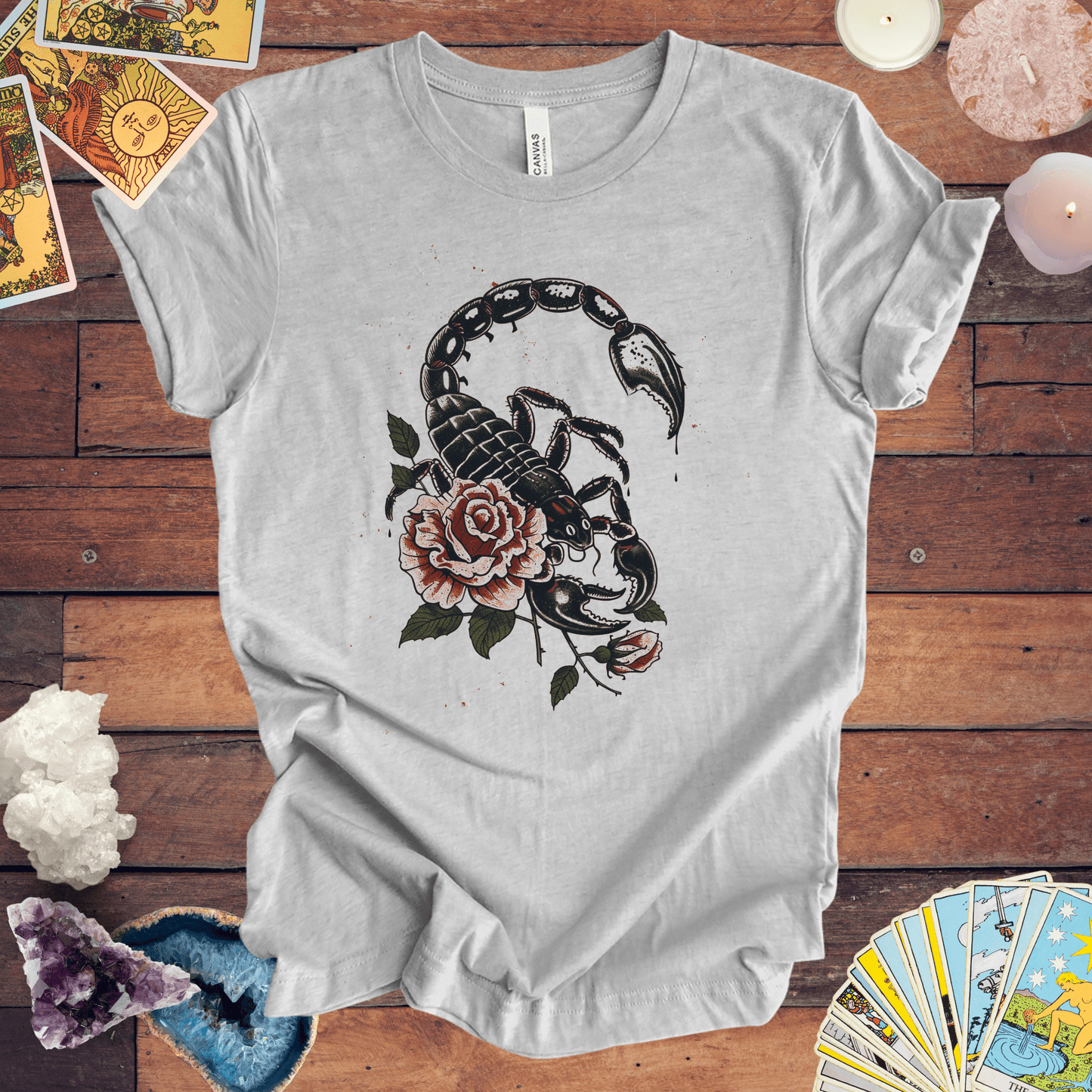 T-Shirt Athletic Heather / S Scorpio's Essence TShirt: Mystical Scorpion Art on Soft Cotton