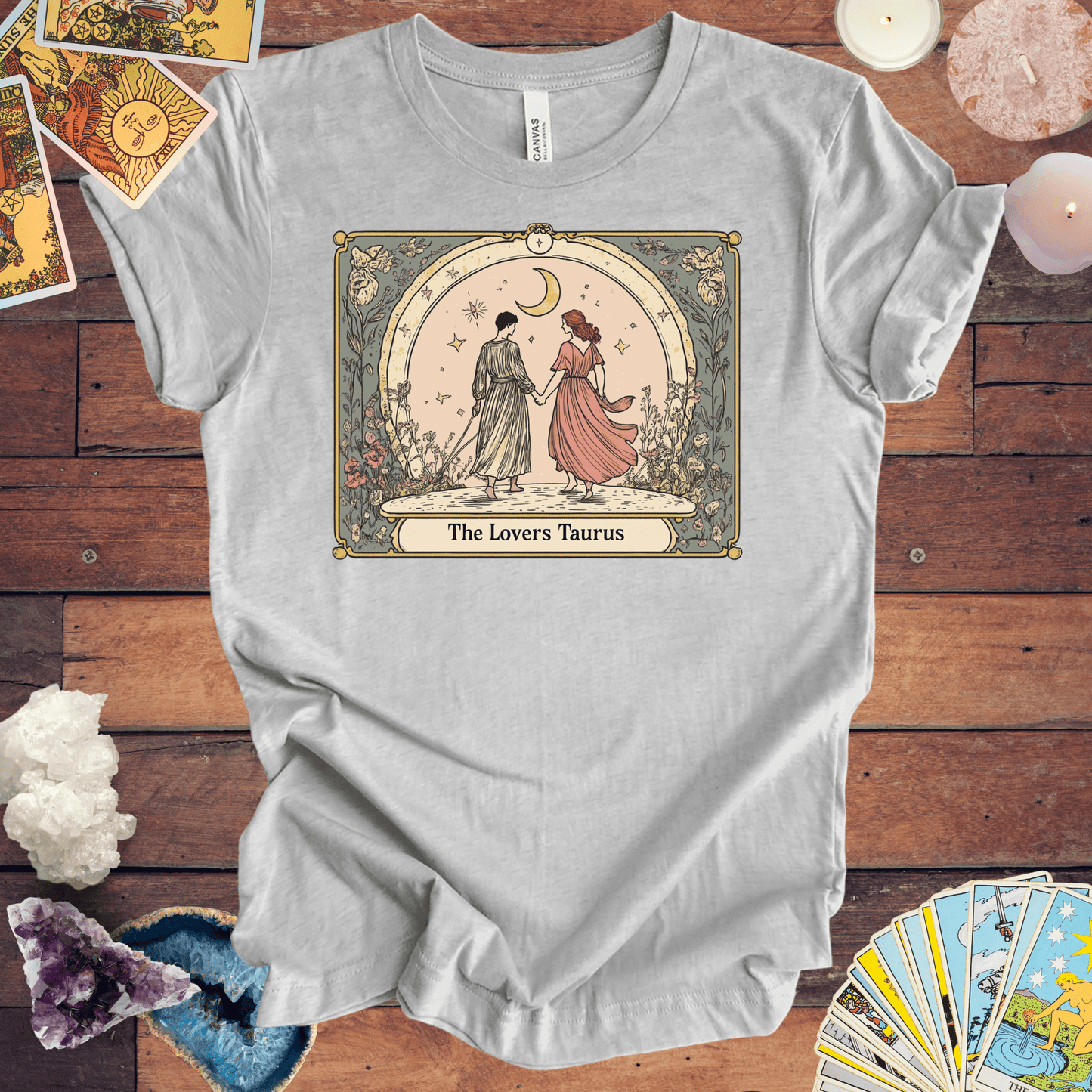 T-Shirt Athletic Heather / S The Lovers - Taurus Tarot Card T-Shirt