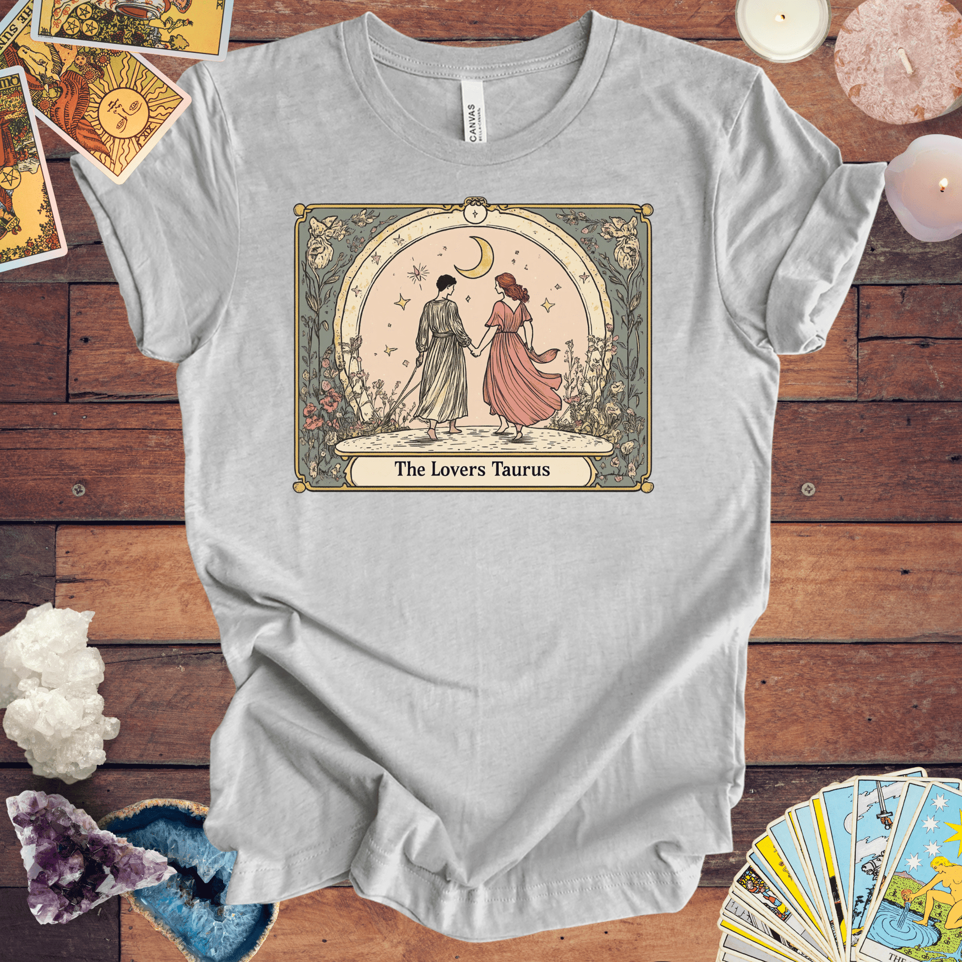 T-Shirt Athletic Heather / S The Lovers - Taurus Tarot Card T-Shirt