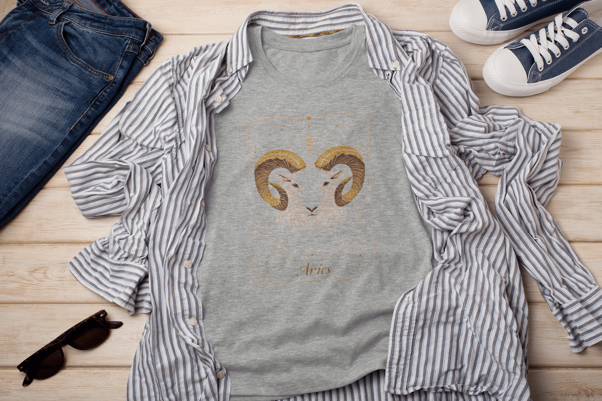 T-Shirt Athletic Heather / S The Minimalist Ram: Aries Tarot Card T-Shirt