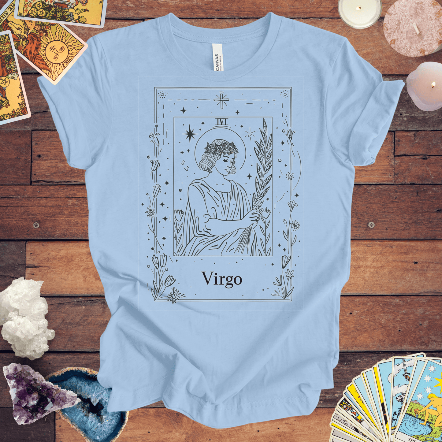 T-Shirt Baby Blue / S Maiden's Blossom: Virgo Tarot Card T-Shirt