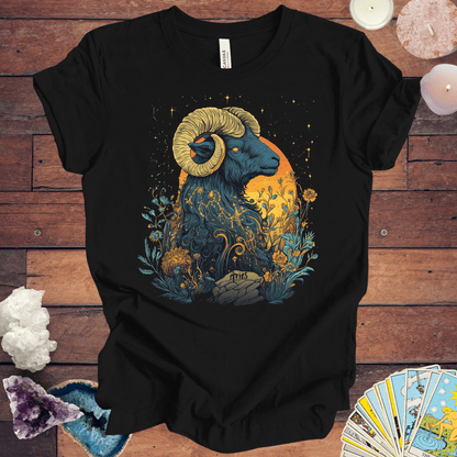 T-Shirt Black Heather / S Aries Celestial Bloom Tarot Card T-Shirt