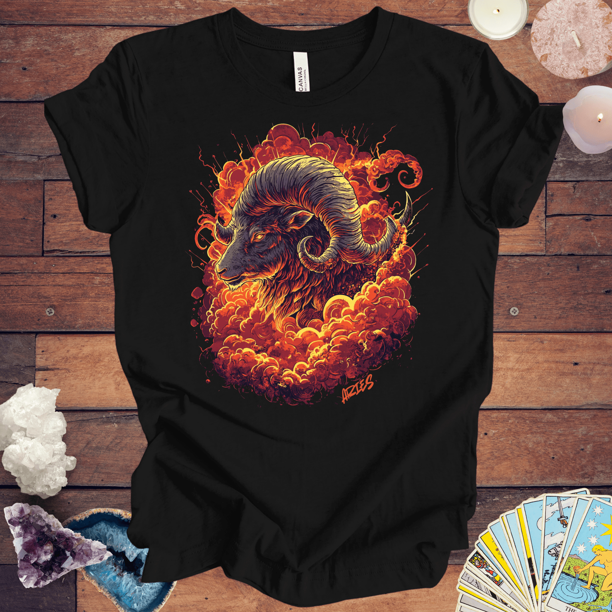 T-Shirt Black Heather / S Aries Inferno Charge Tarot Card T-Shirt