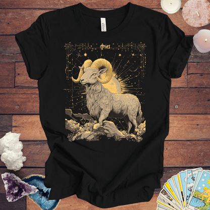 T-Shirt Black Heather / S Aries Zodiac Sign Tarot Card T-Shirt - Majestic Ram Design