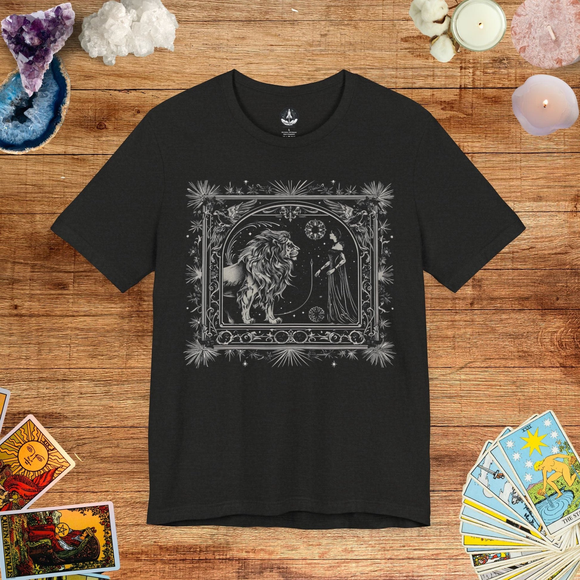 T-Shirt Black Heather / S Celestial King Leo Tarot Card T-Shirt