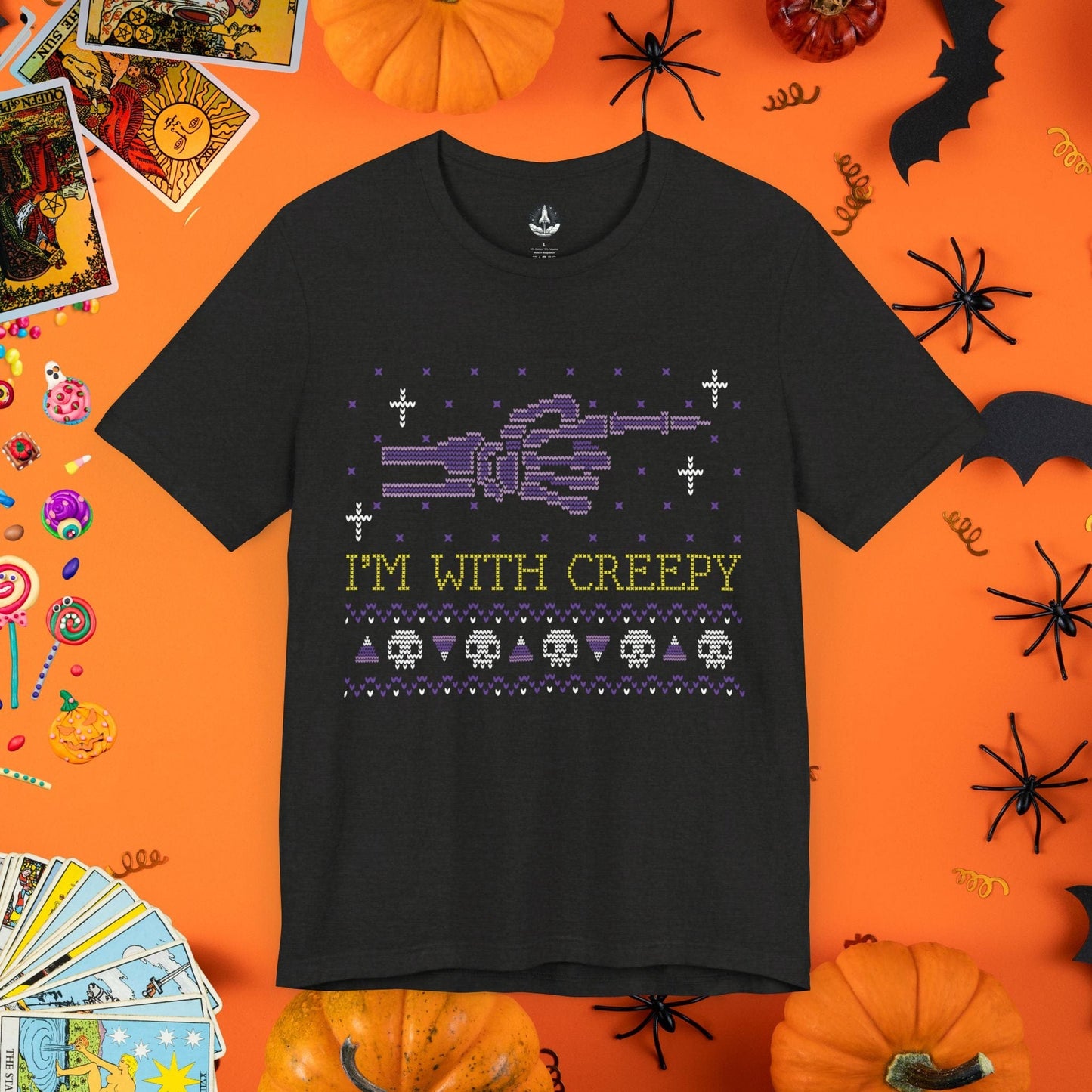 T-Shirt Black Heather / S I'm With Creepy - Halloween Ugly Sweater T-Shirt