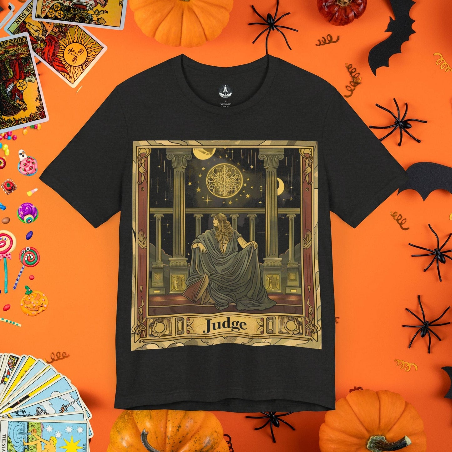 T-Shirt Black Heather / S Libra Judge - Cosmic Balance Tarot Card T-Shirt - Limited Halloween Edition