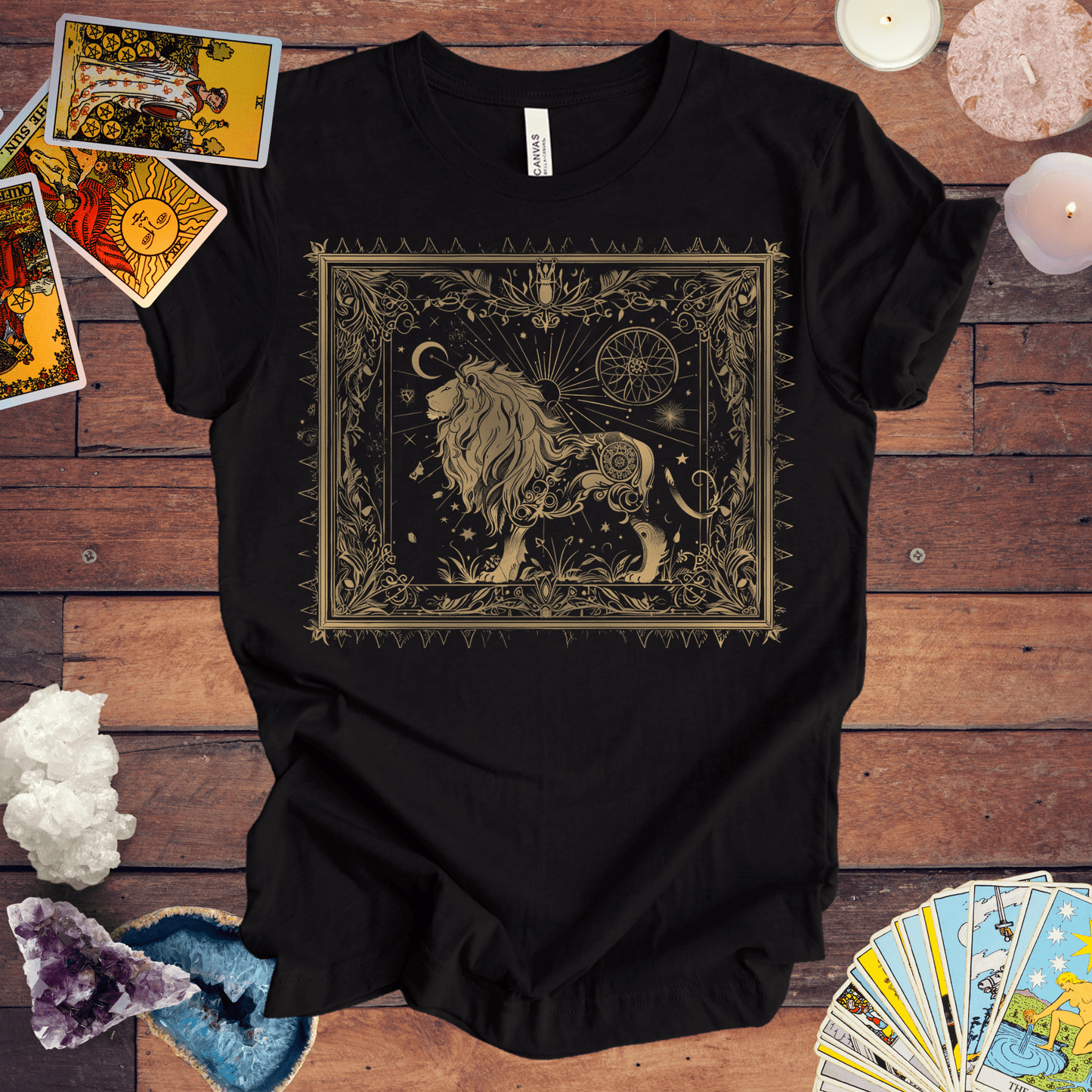 T-Shirt Black Heather / S Lion's Radiance Leo Tarot Card T-Shirt