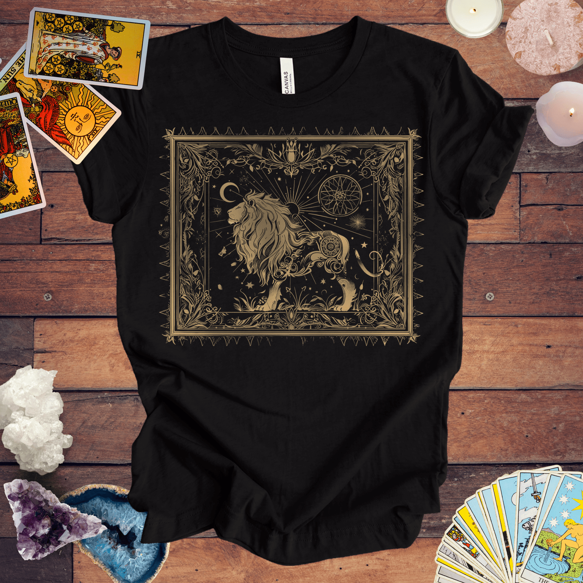 T-Shirt Black Heather / S Lion's Radiance Leo Tarot Card T-Shirt