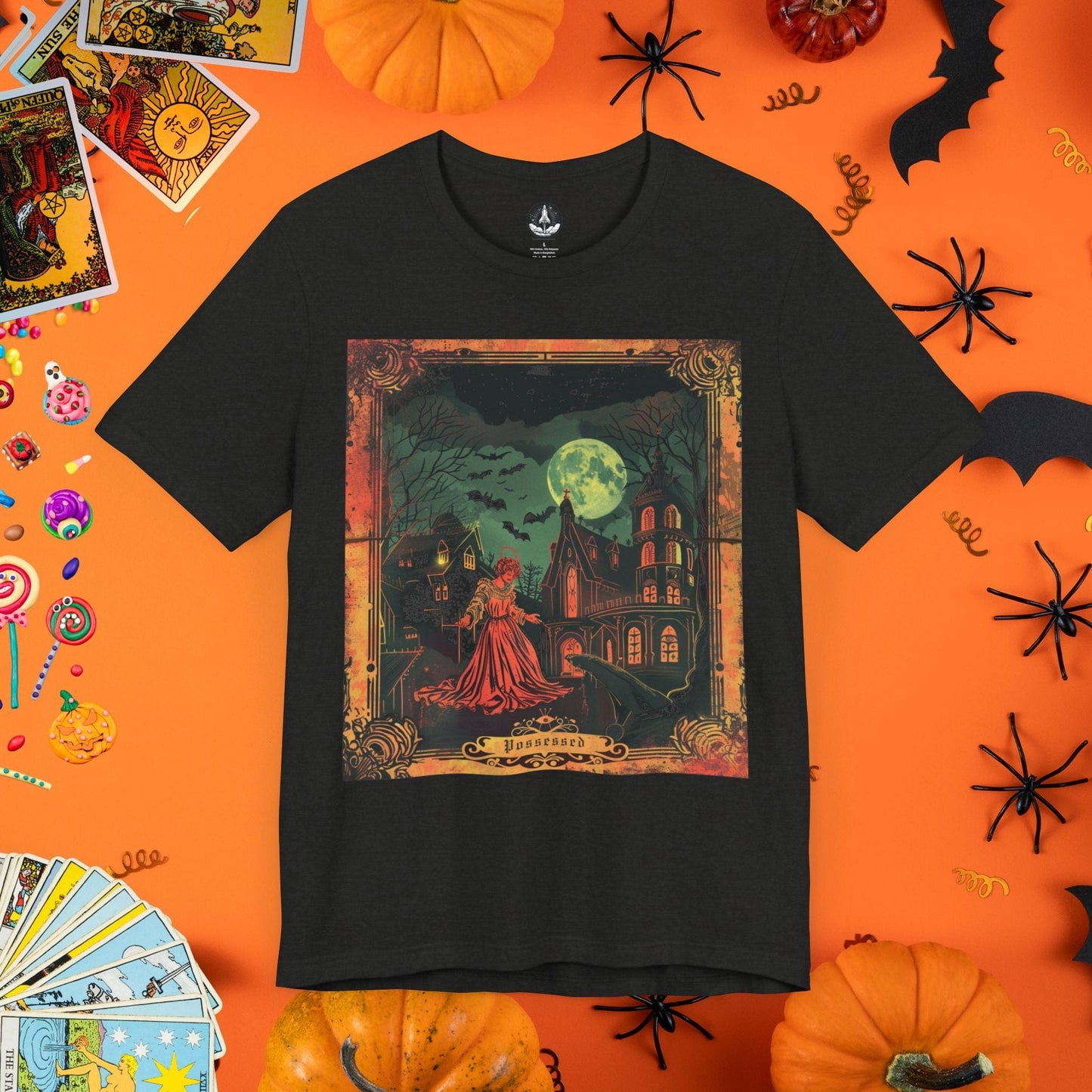 T-Shirt Black Heather / S Possessed Halloween Tarot Card T-Shirt - Halloween Limited Edition