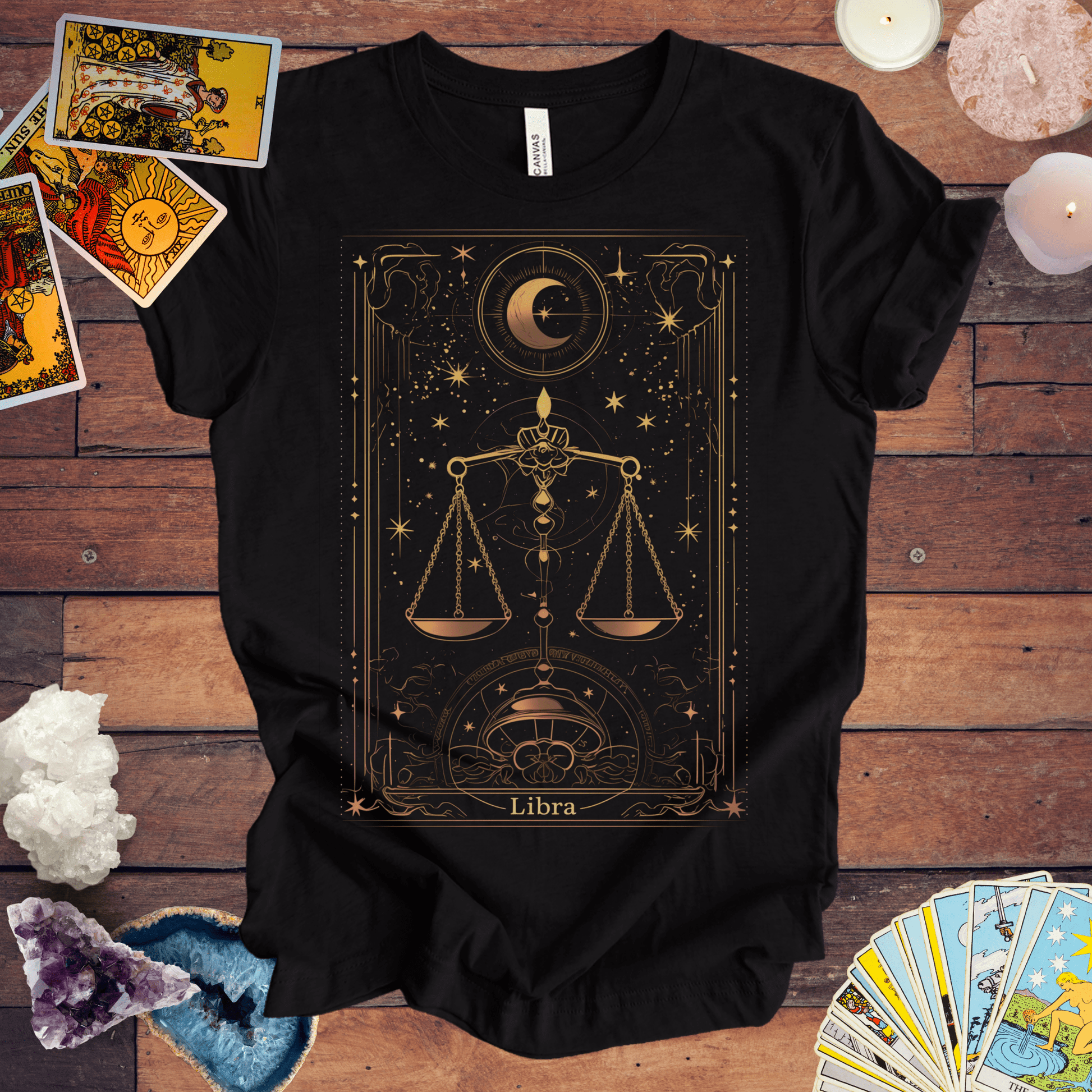 T-Shirt Black Heather / S The Balanced Scales: Libra Tarot Card T-Shirt