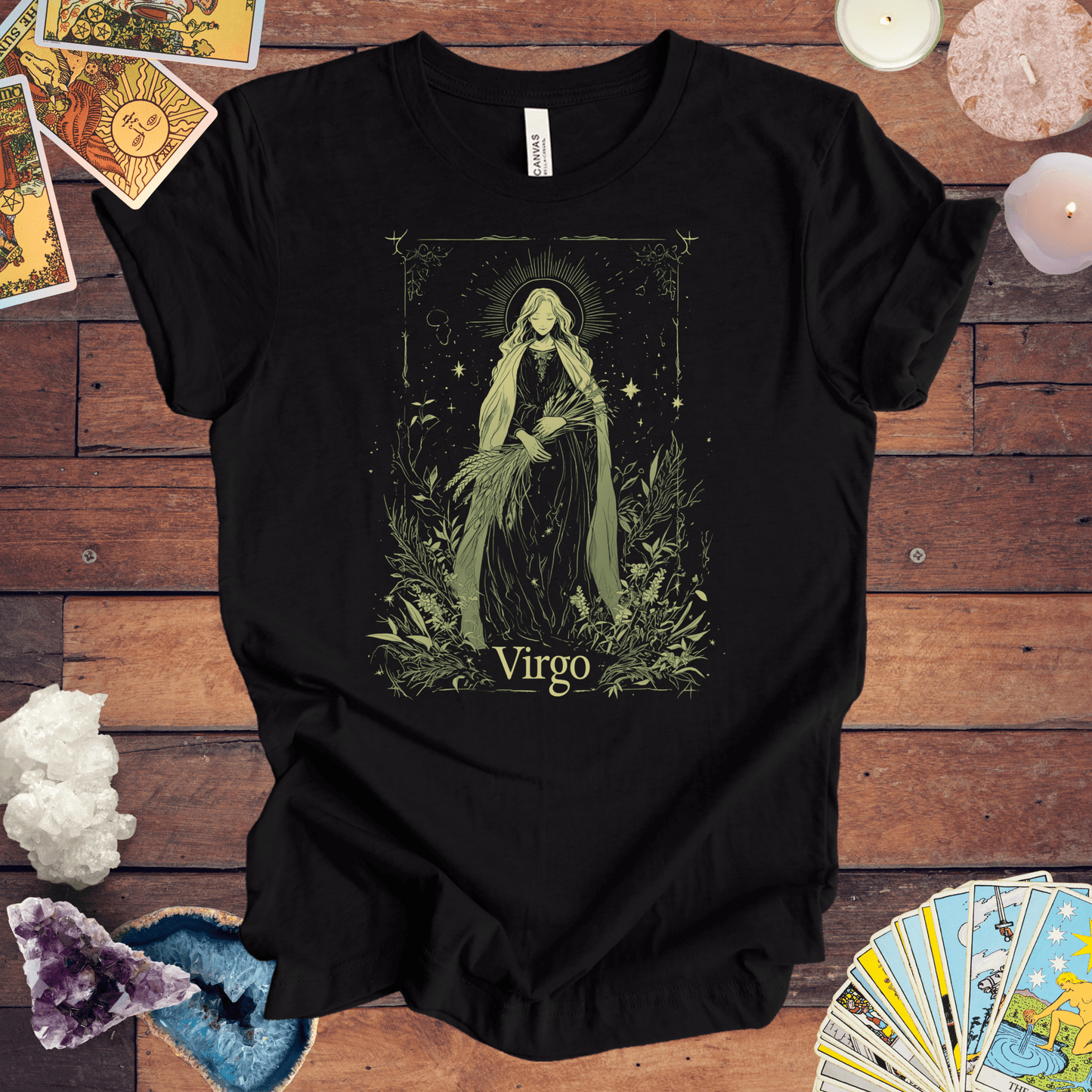 T-Shirt Black Heather / S The Meticulous Maiden: Virgo Tarot Card T-Shirt