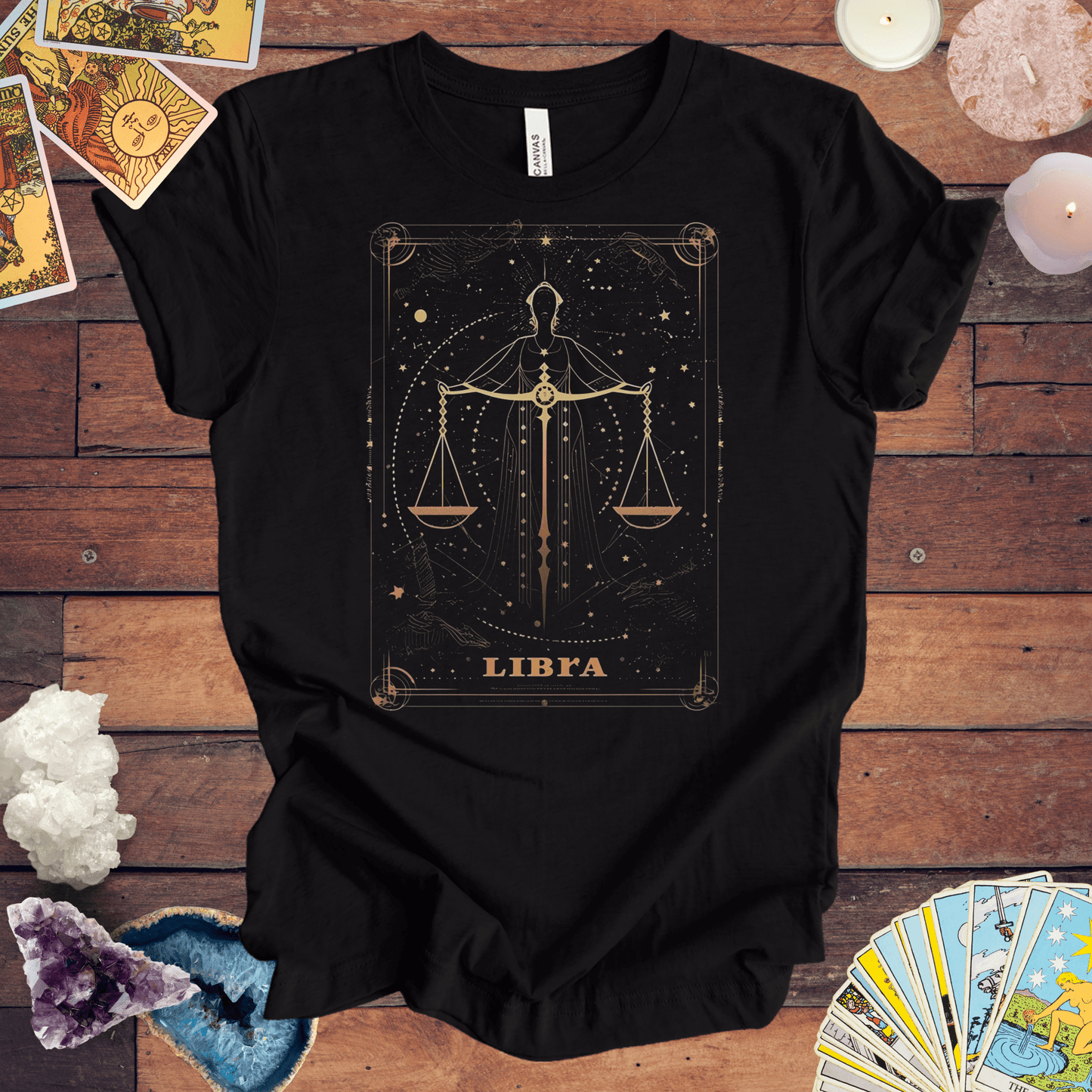 T-Shirt Black Heather / S The Scales: Libra Tarot Card T-Shirt