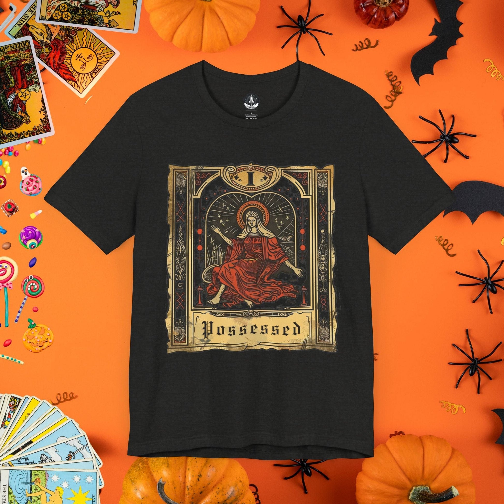 T-Shirt Black Heather / S Vintage Possessed Tarot Card T-Shirt - Halloween Limited Edition