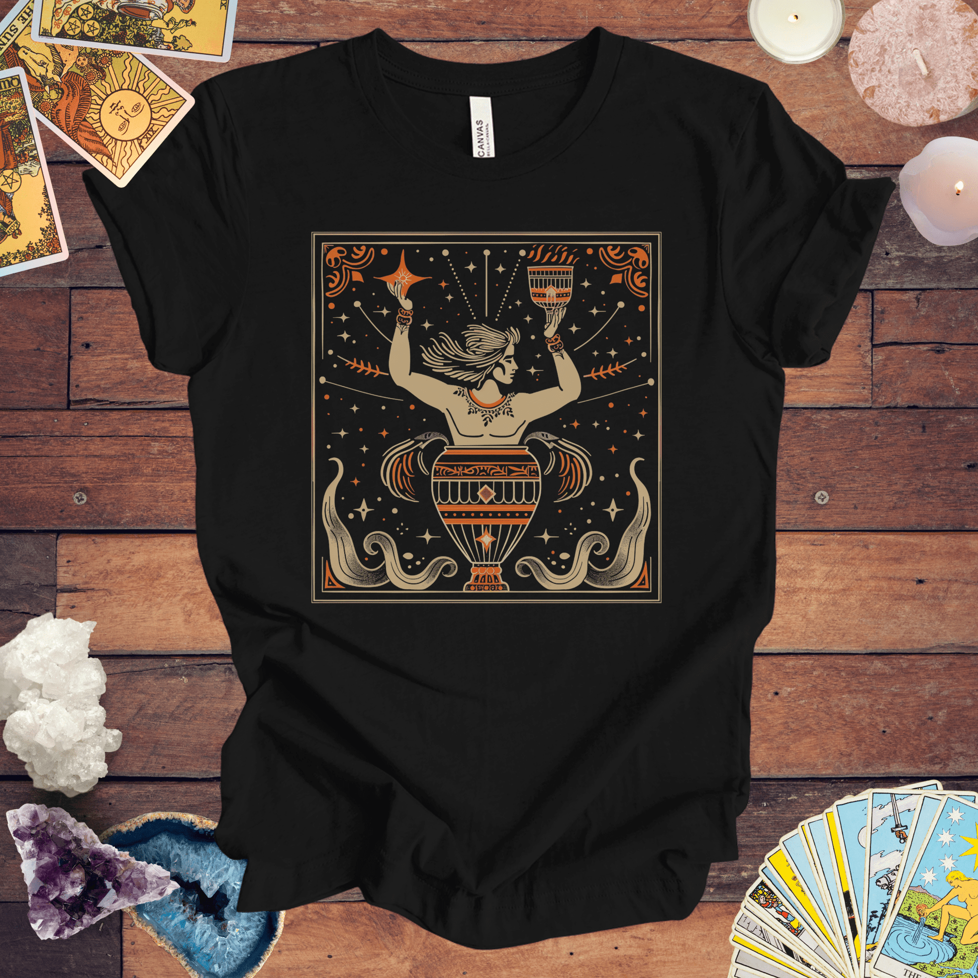 T-Shirt Black / S Aquarian Essence: Aquarius Tarot Card T-Shirt