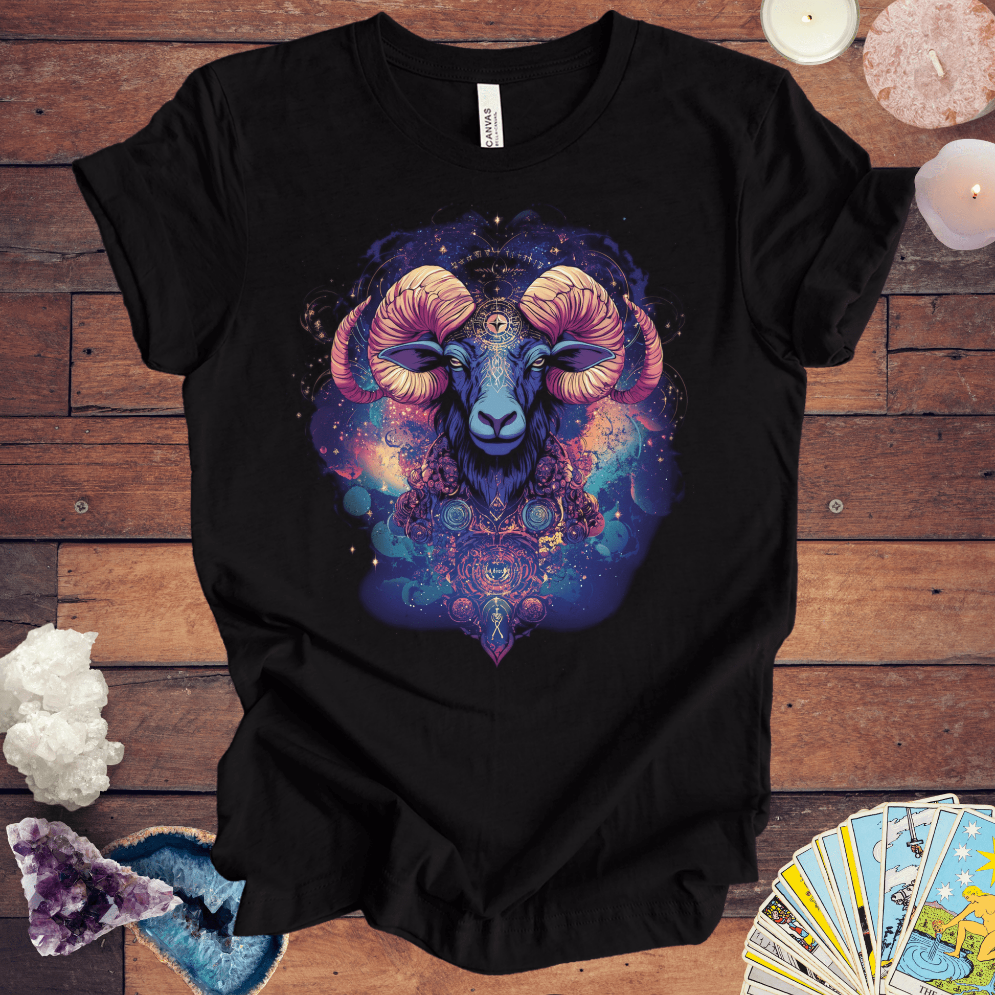 T-Shirt Black / S Aries Cosmic Visionary Tarot Card T-Shirt