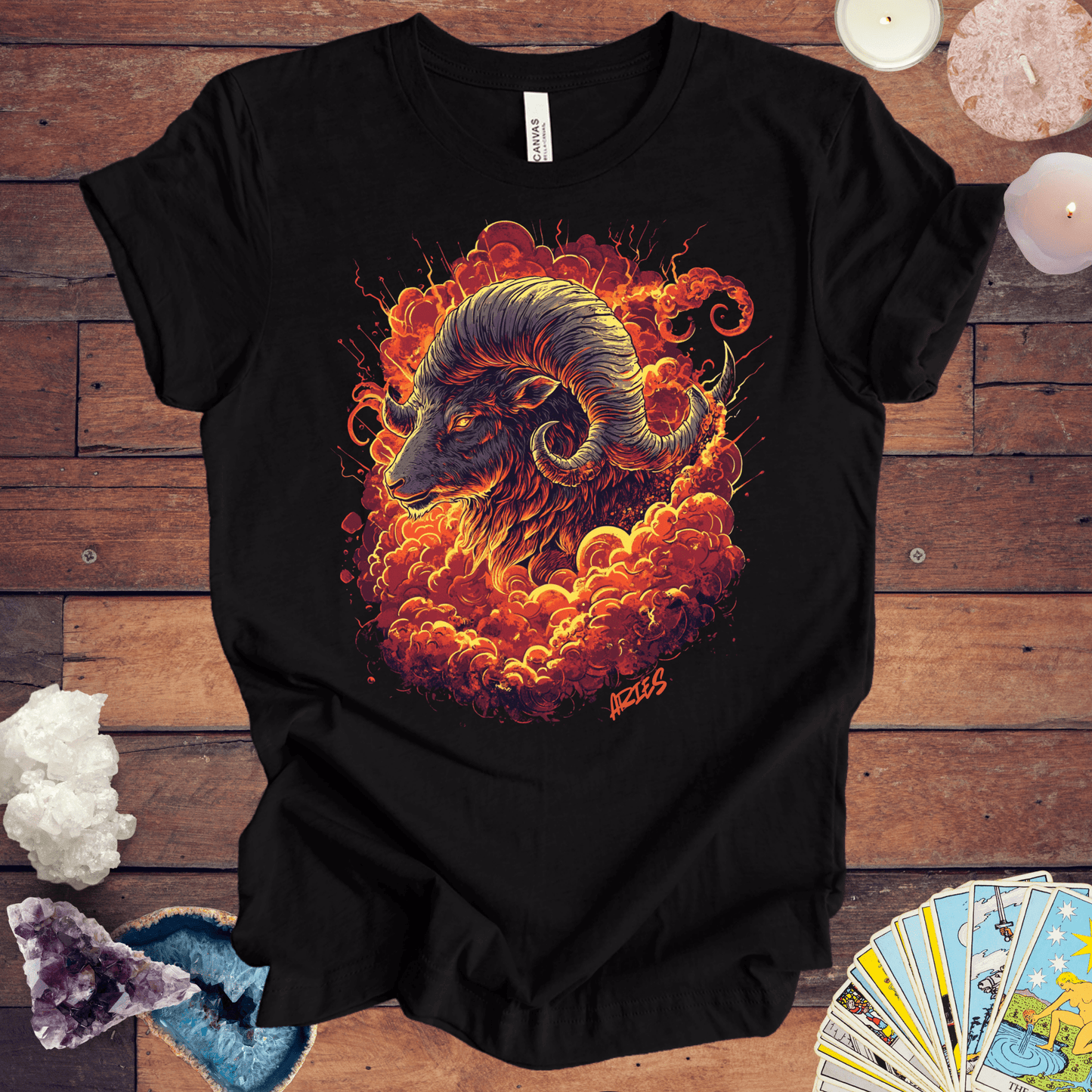 T-Shirt Black / S Aries Inferno Charge Tarot Card T-Shirt