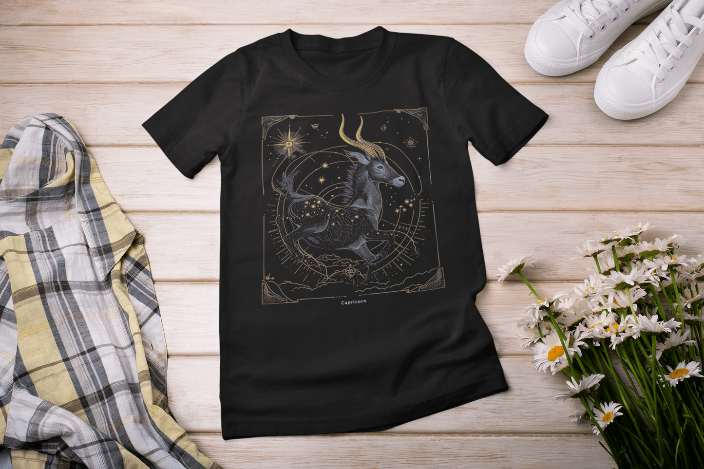 T-Shirt Black / S Capricorn’s Prance: Capricorn Tarot Card T-Shirt