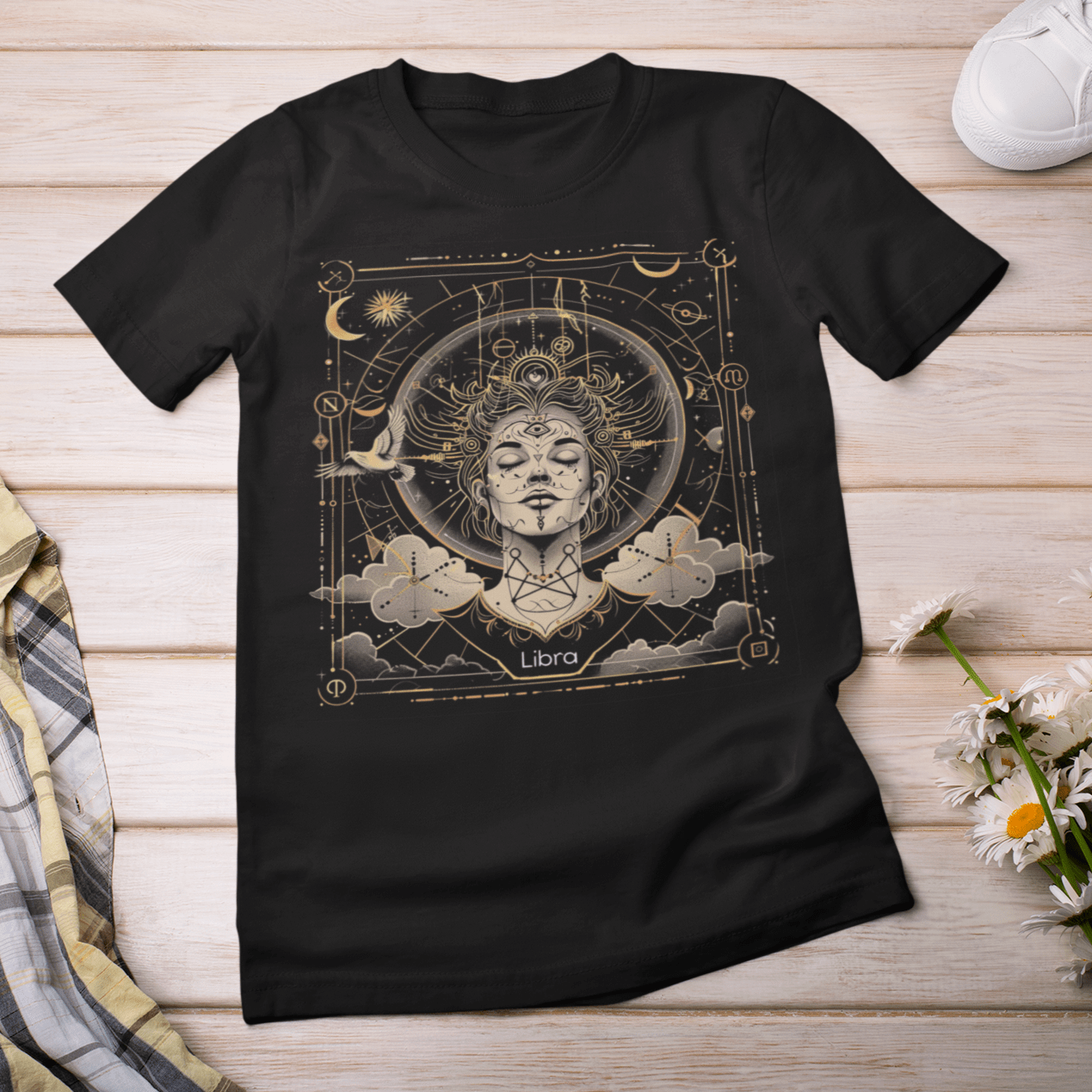 T-Shirt Black / S Celestial Balance: Libra Tarot Card T-Shirt