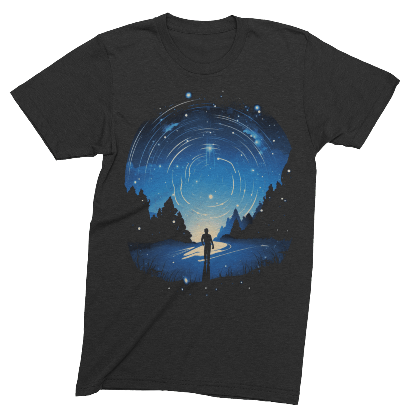 T-Shirt Black / S Cosmic Swirl: Explorer Gazing at the Night Sky T-Shirt