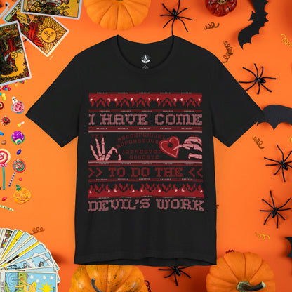 T-Shirt Black / S Devil's Work - Halloween Ugly Sweater T-Shirt - Halloween Limited Edition