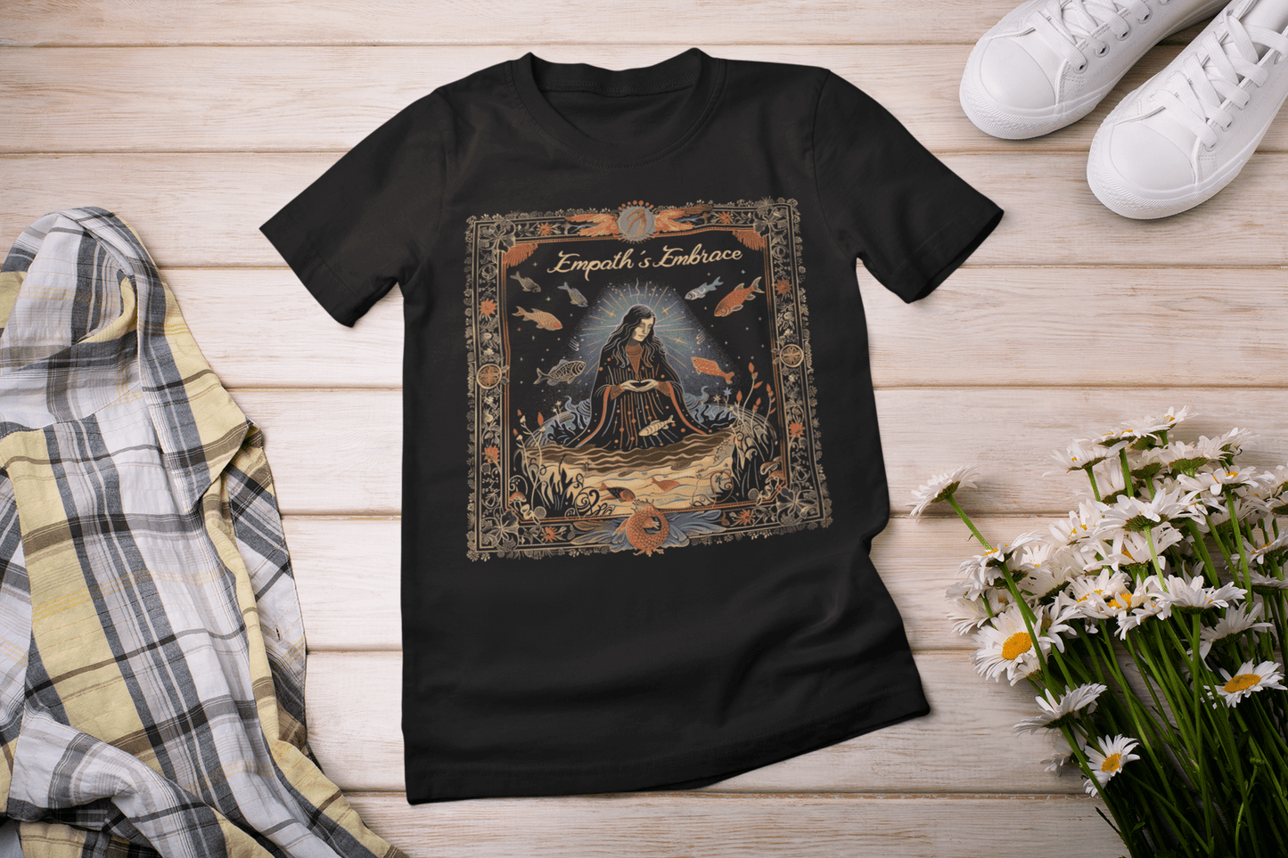 T-Shirt Black / S Empaths Embrace: Pisces Tarot Card T-Shirt