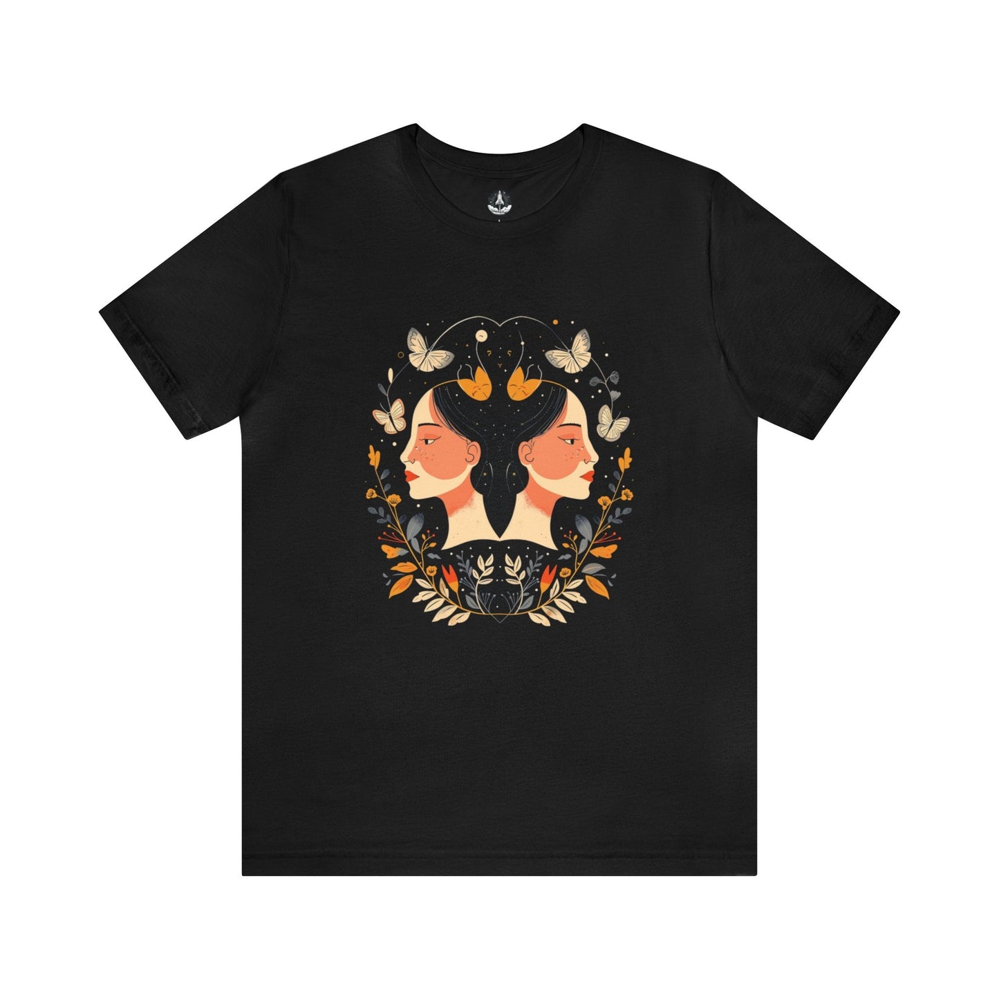 T-Shirt Black / S Gemini Cosmic Symmetry T-Shirt: A Harmony of Nature and Stars
