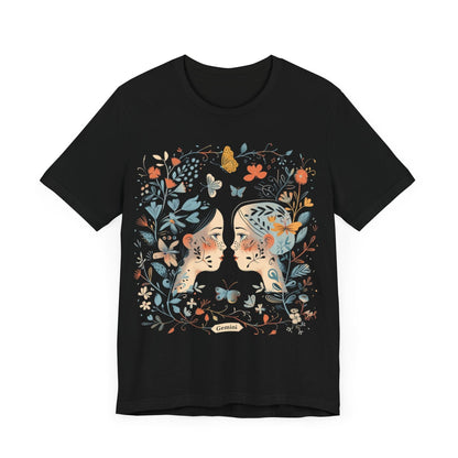 T-Shirt Black / S Gemini Floral Whisper T-Shirt: A Dance of Duality in Nature's Embrace