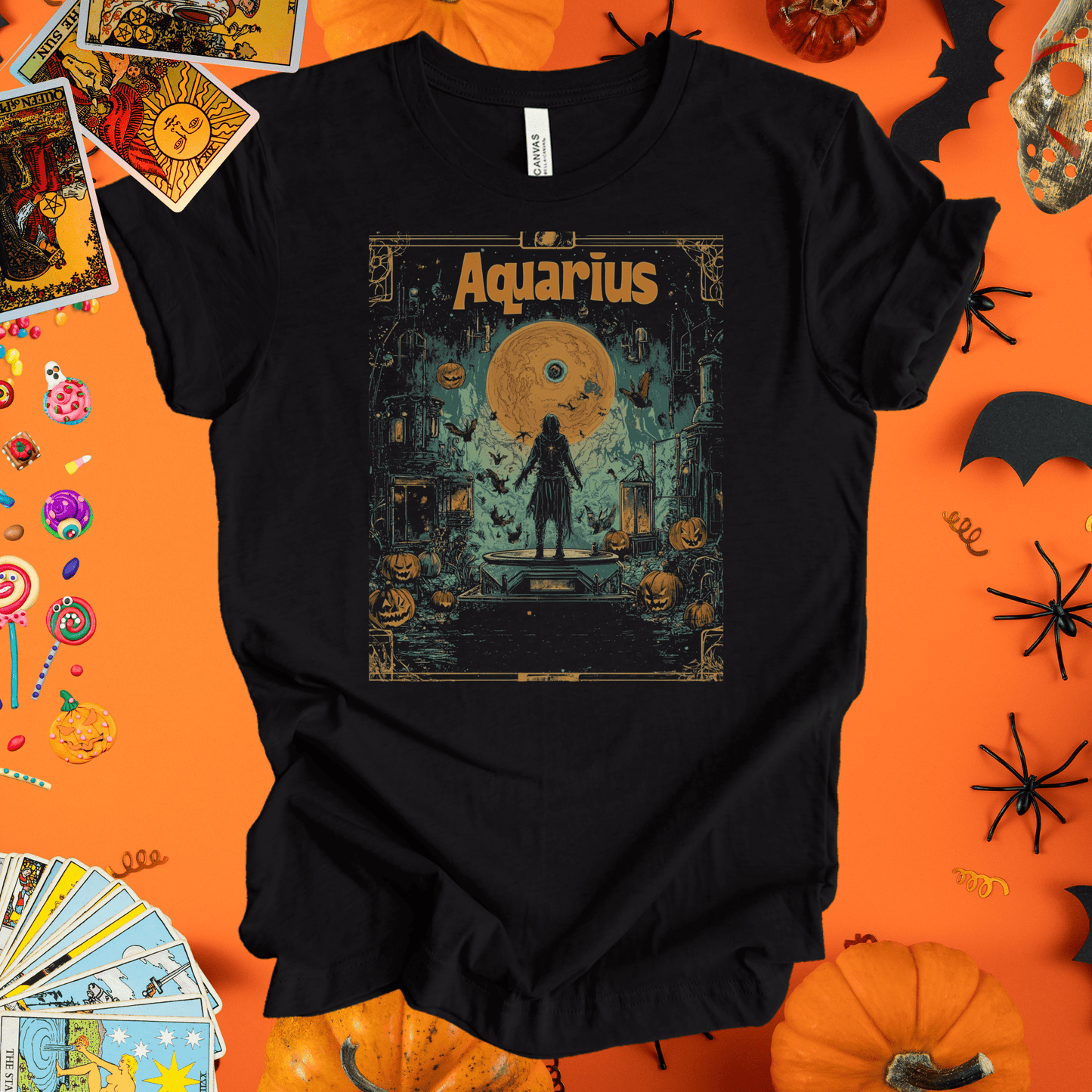 T-Shirt Black / S Haunted Horizon  - Aquarius Tarot Card T-Shirt - Halloween Limited Edition