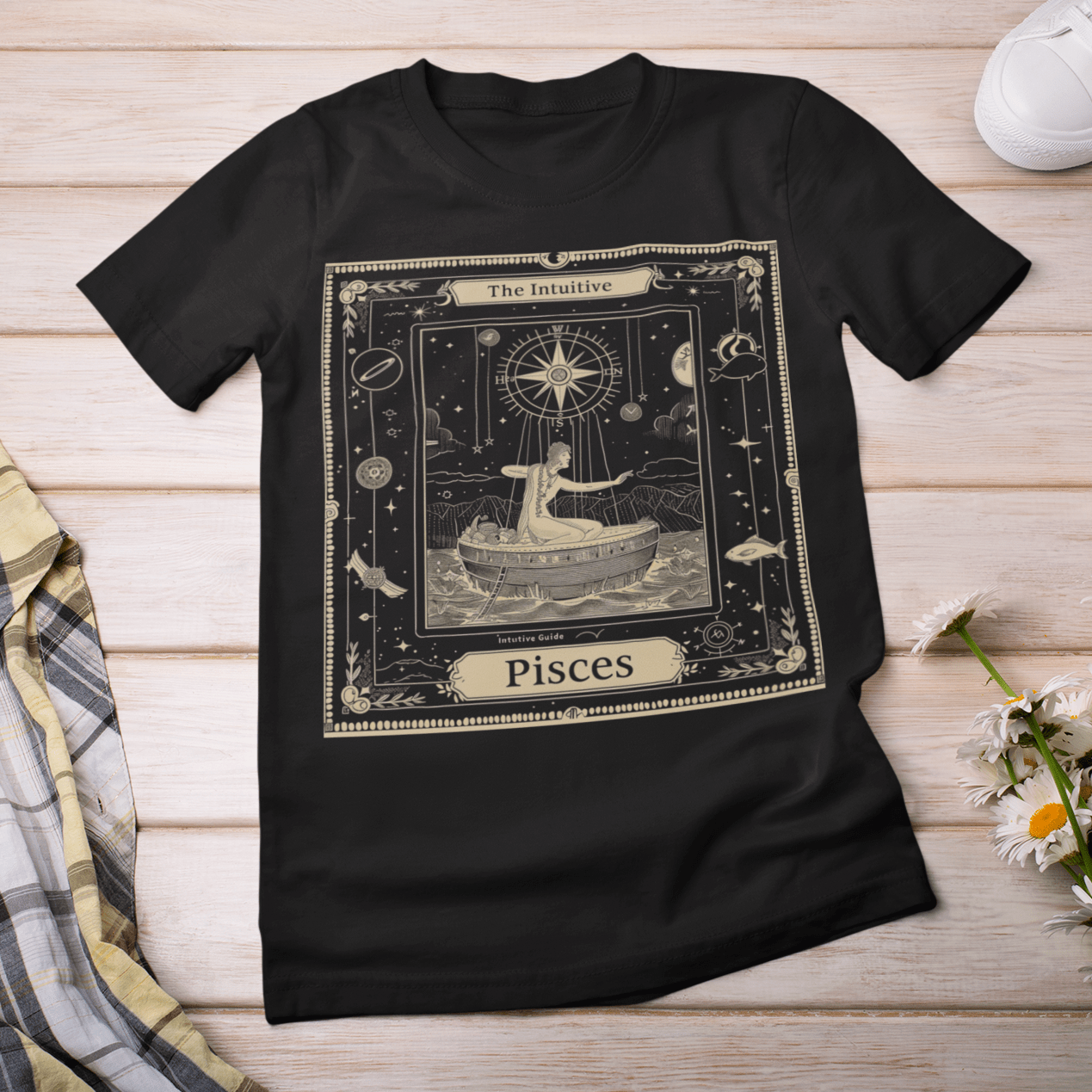 T-Shirt Black / S Intuitive Guide: Pisces Tarot Card T-Shirt