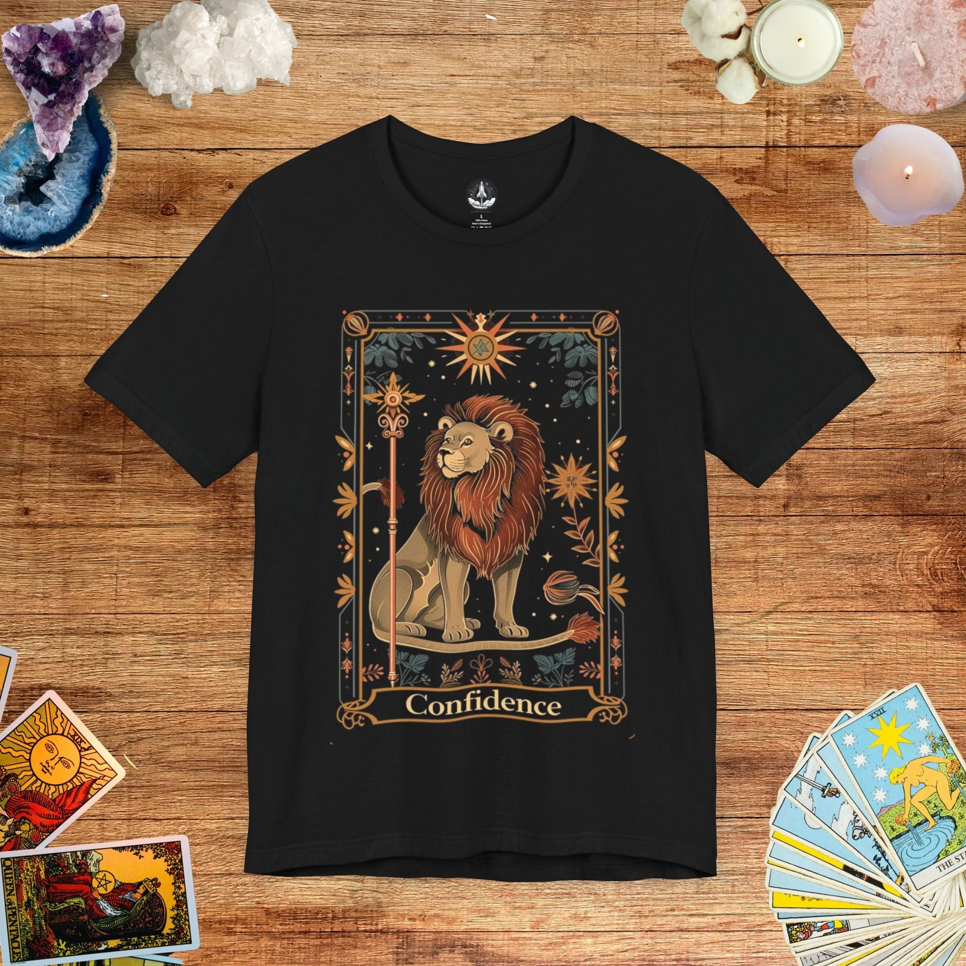 T-Shirt Black / S Majestic Confidence Leo Tarot Card T-Shirt