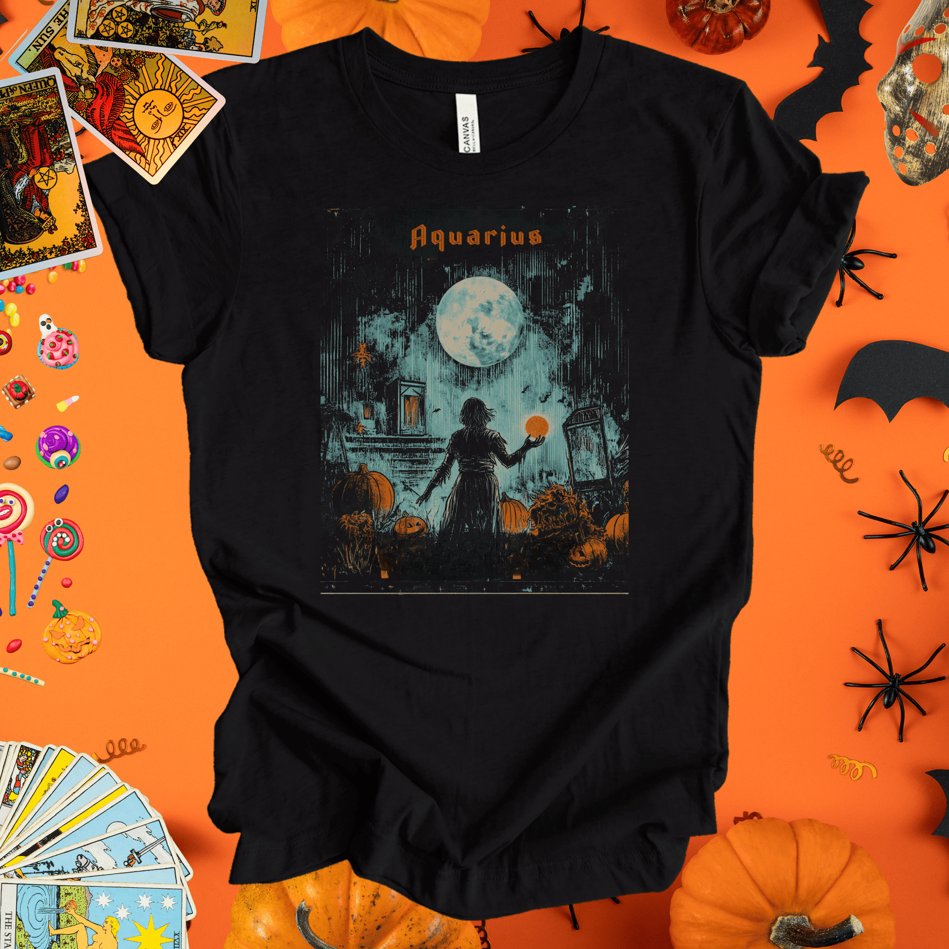 T-Shirt Black / S Moonlit Sorcerer  - Aquarius Tarot Card T-Shirt - Halloween Limited Edition