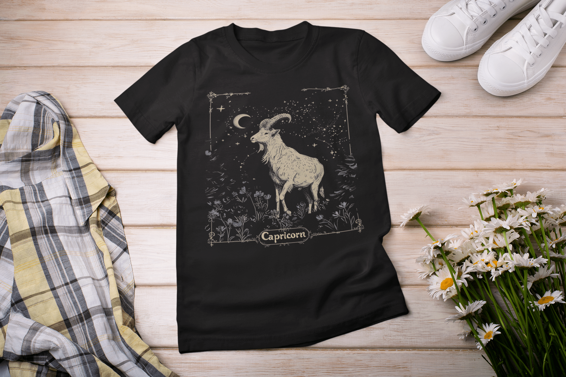 T-Shirt Black / S Saturn’s Resolve: Capricorn Tarot Card T-Shirt