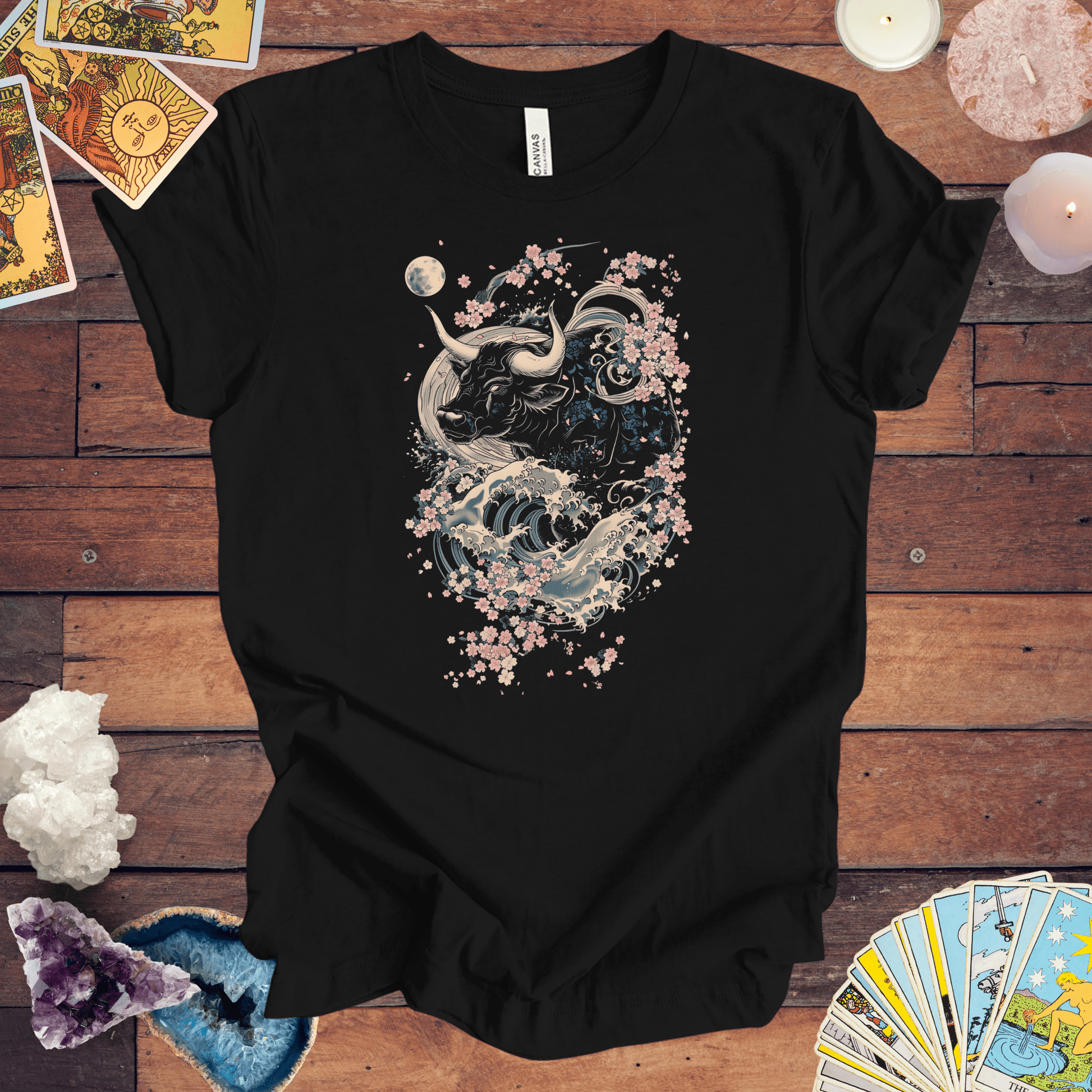 T-Shirt Black / S Taurus Floral Wave T-Shirt: Elegance in Motion