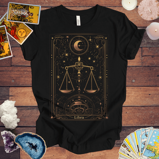 T-Shirt Black / S The Balanced Scales: Libra Tarot Card T-Shirt