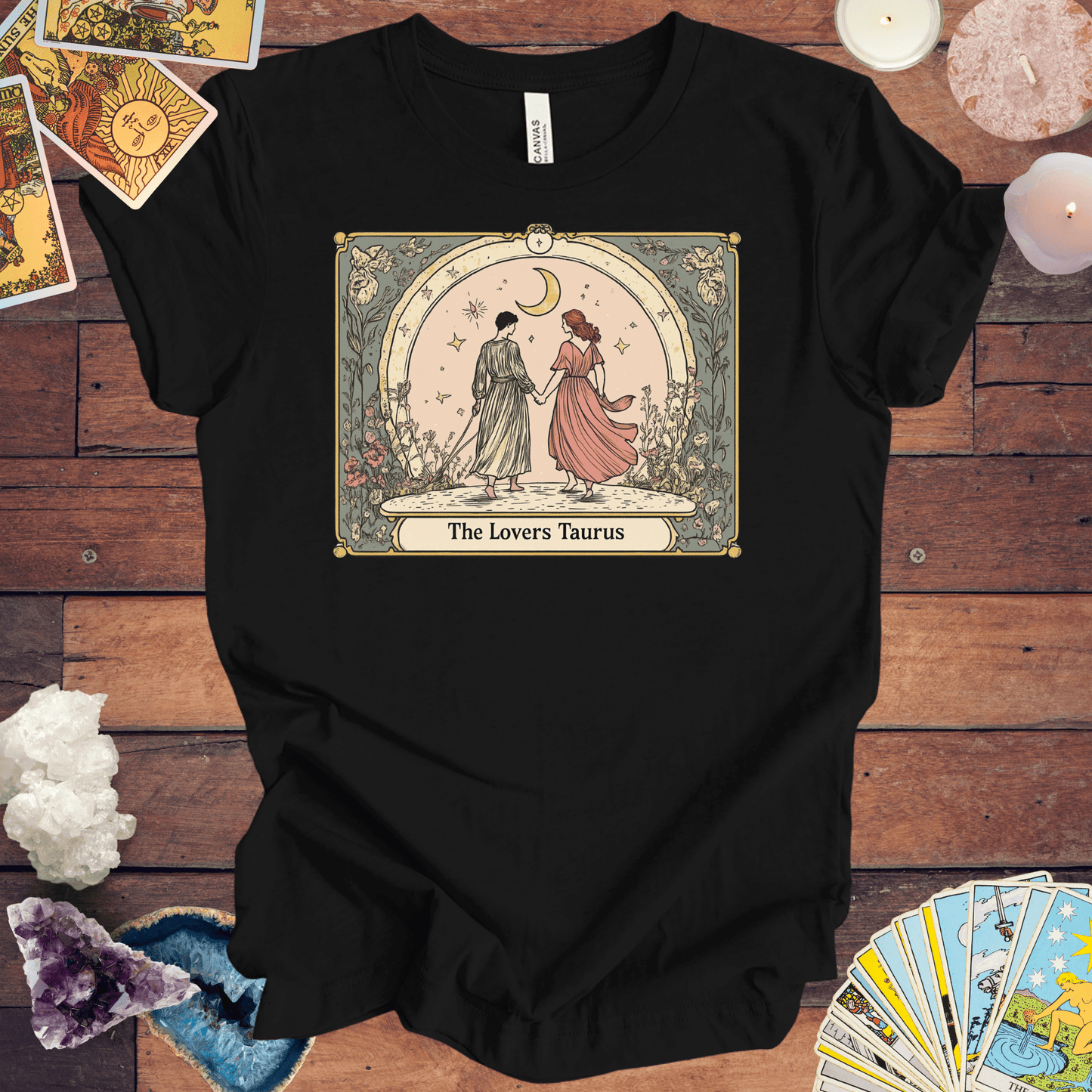 T-Shirt Black / S The Lovers - Taurus Tarot Card T-Shirt