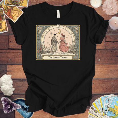 T-Shirt Black / S The Lovers - Taurus Tarot Card T-Shirt