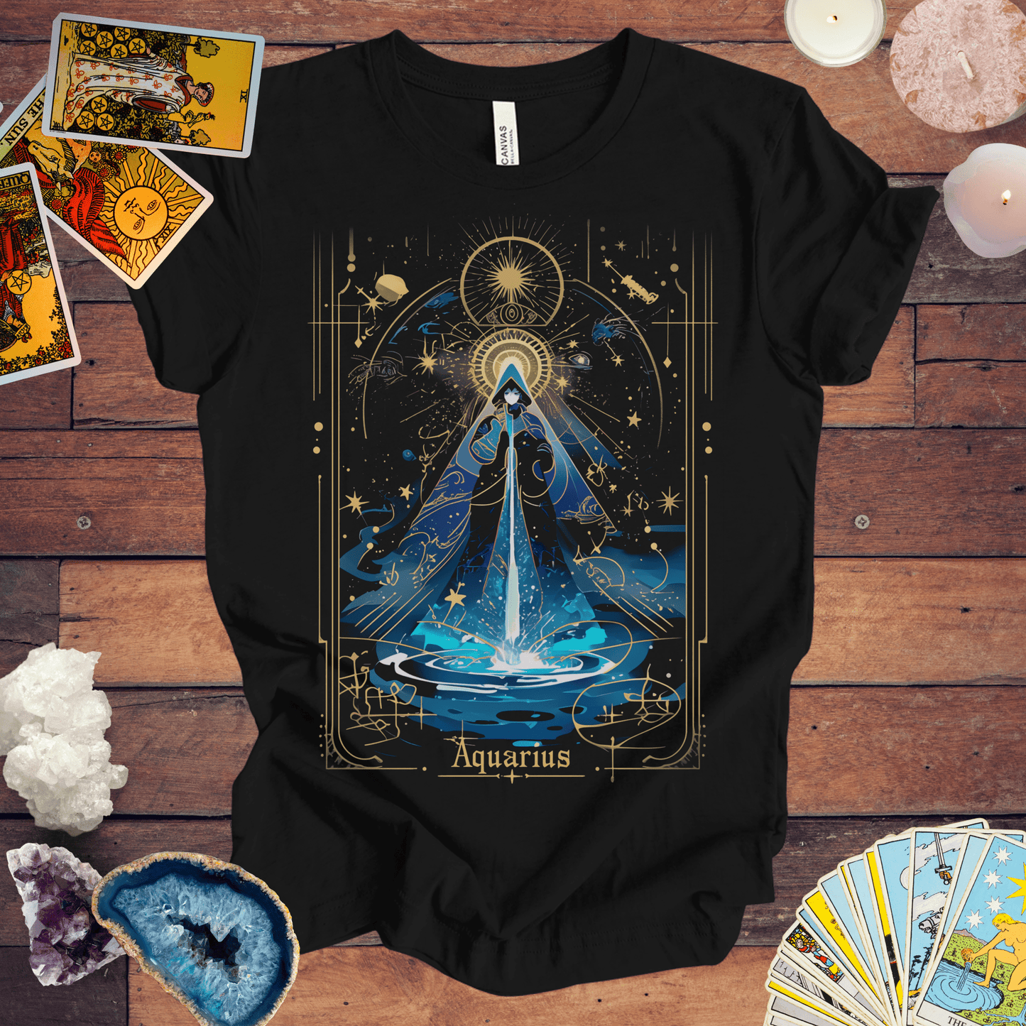 T-Shirt Black / S The Water Bearer: Aquarius Tarot Card T-Shirt