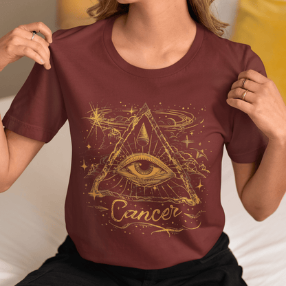 T-Shirt Cancer Intuitive Vision T-Shirt: Celestial Insight in Gold and Indigo