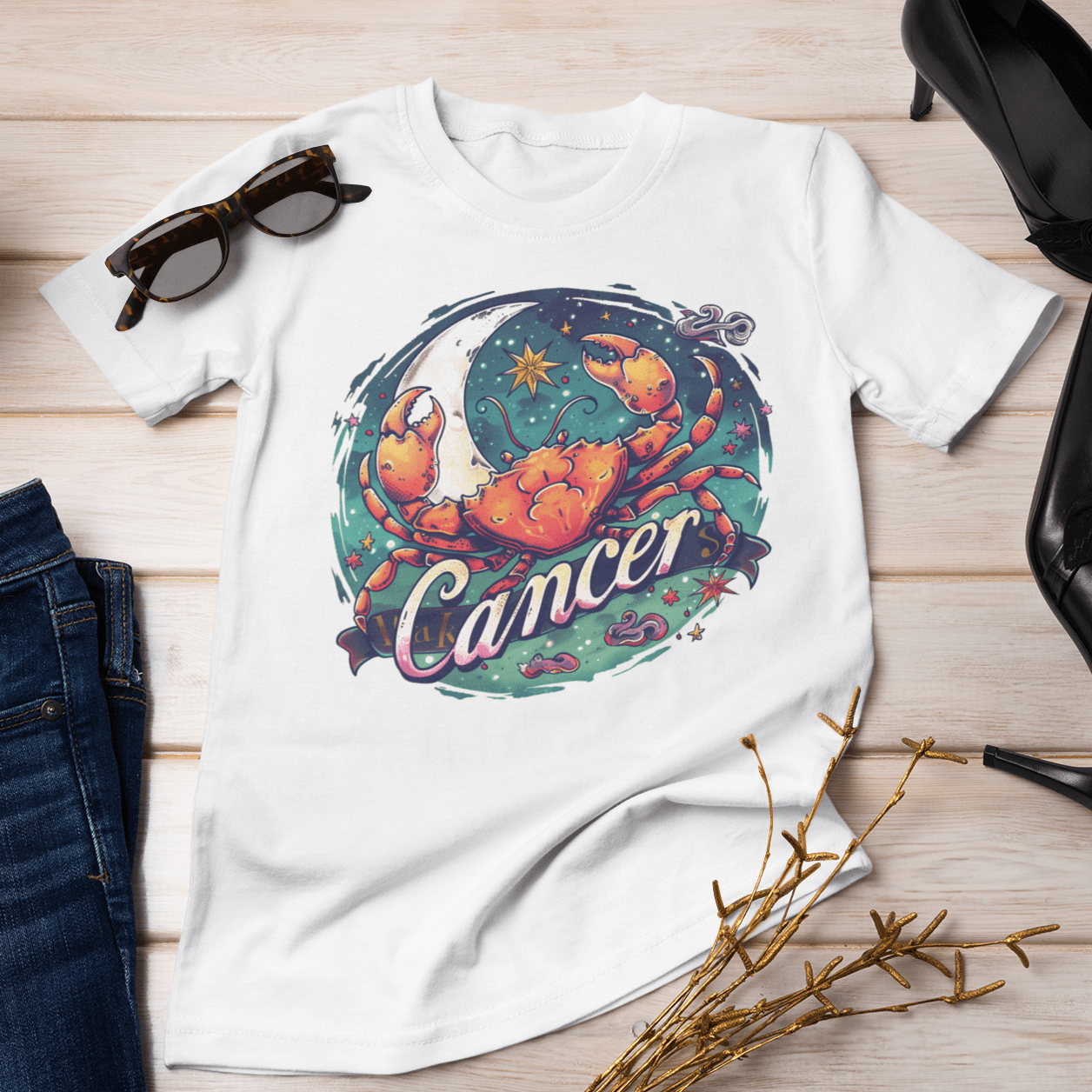 T-Shirt Cancer Zodiac Tattoo Art T-Shirt: Cosmic Crustacean Vibrance