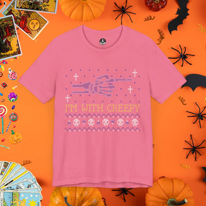 T-Shirt Charity Pink / S I'm With Creepy - Halloween Ugly Sweater T-Shirt