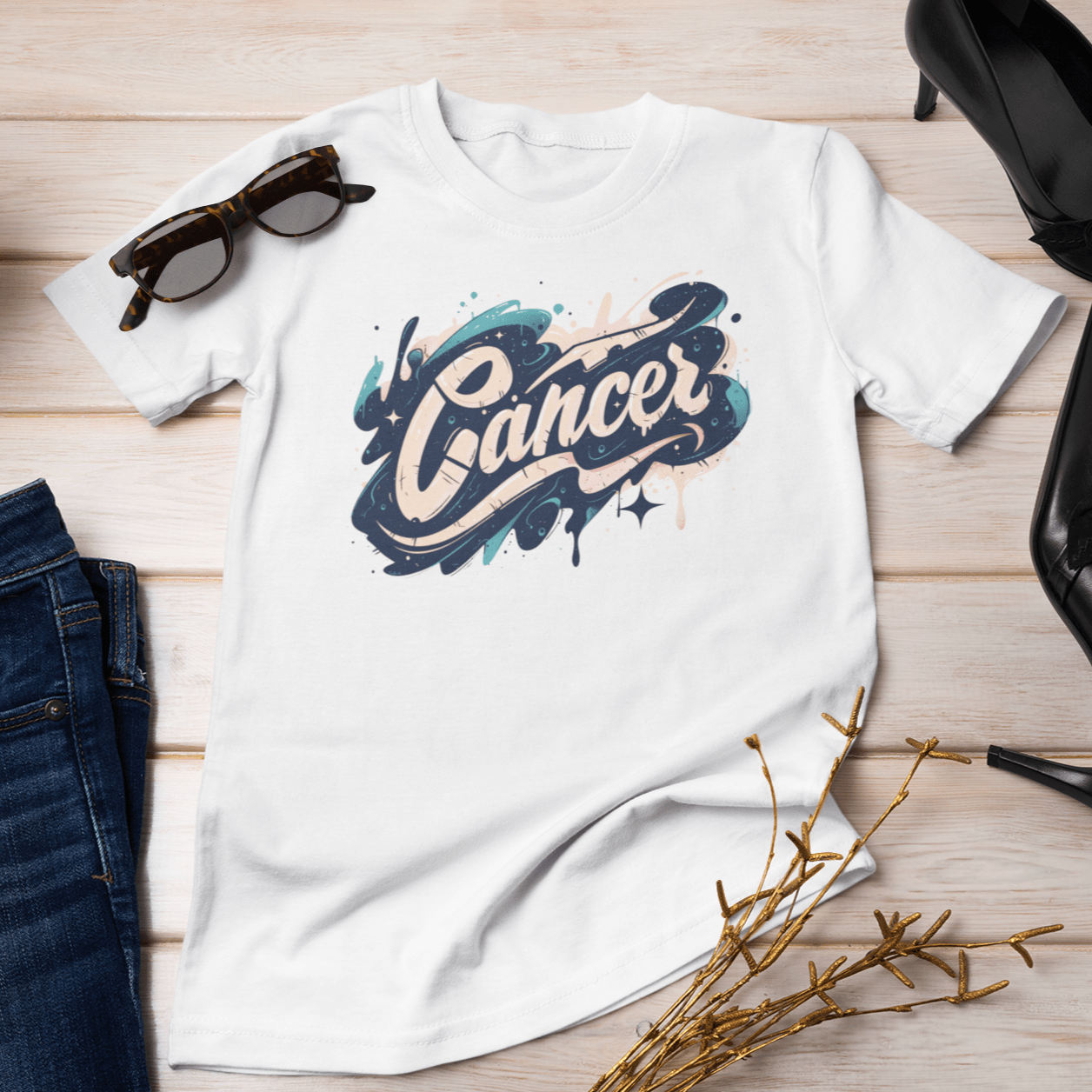 T-Shirt Cosmic Splash Cancer TShirt: Emotions in Hues